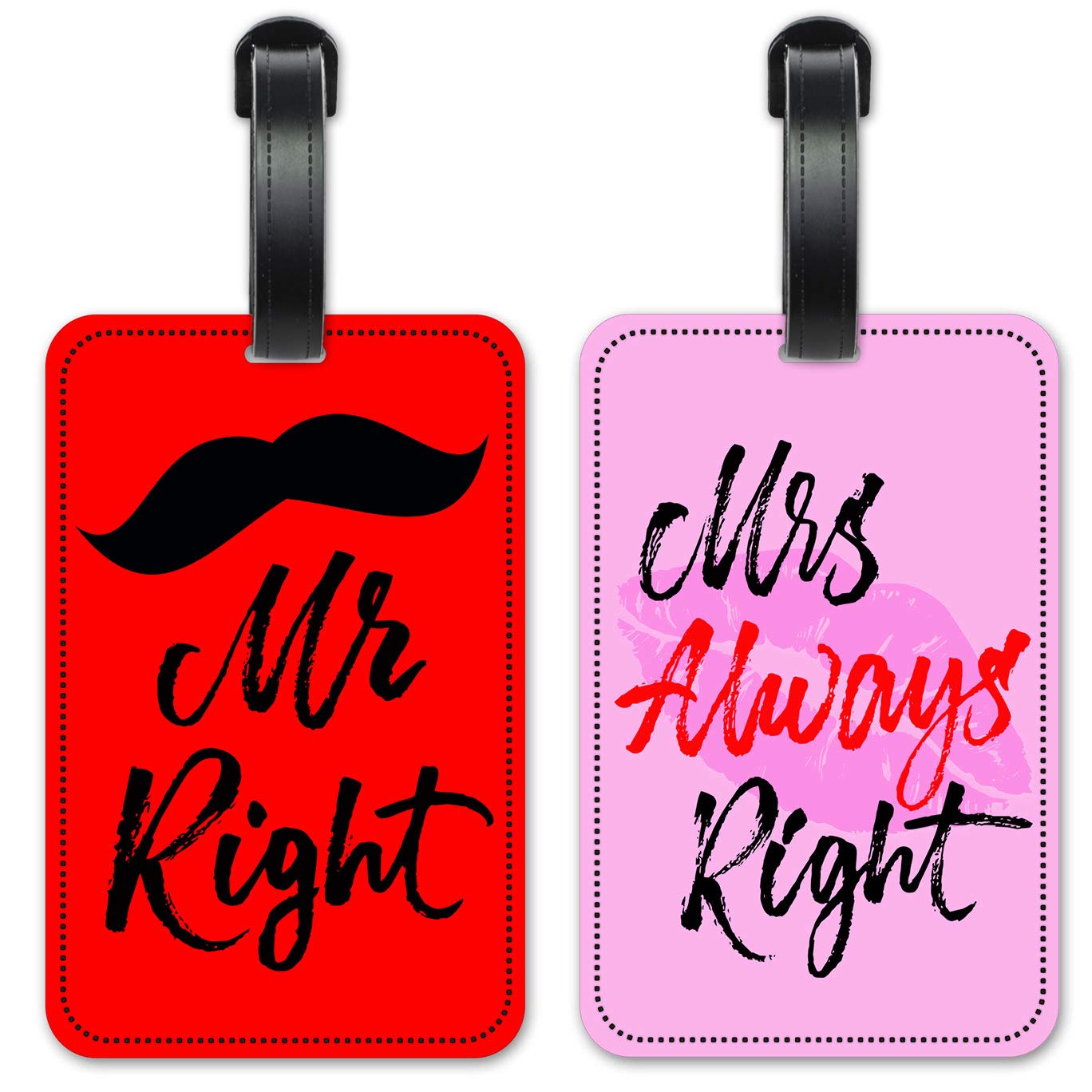 Mr Right & Mrs Always Right Luggage ID Tags - 2-Pack Personalized Suitcase Identification Cards for Travel - Perfect for Couples & Honeymoon Trips