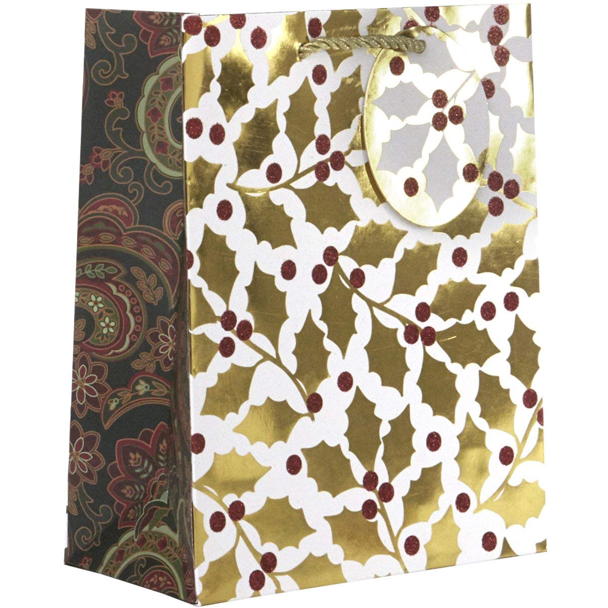 Jillson & Roberts Medium Gift Bags - Elegant Holly Design (60 Pack) - Perfect for Christmas Presents, Party Favors & Holiday Gifting