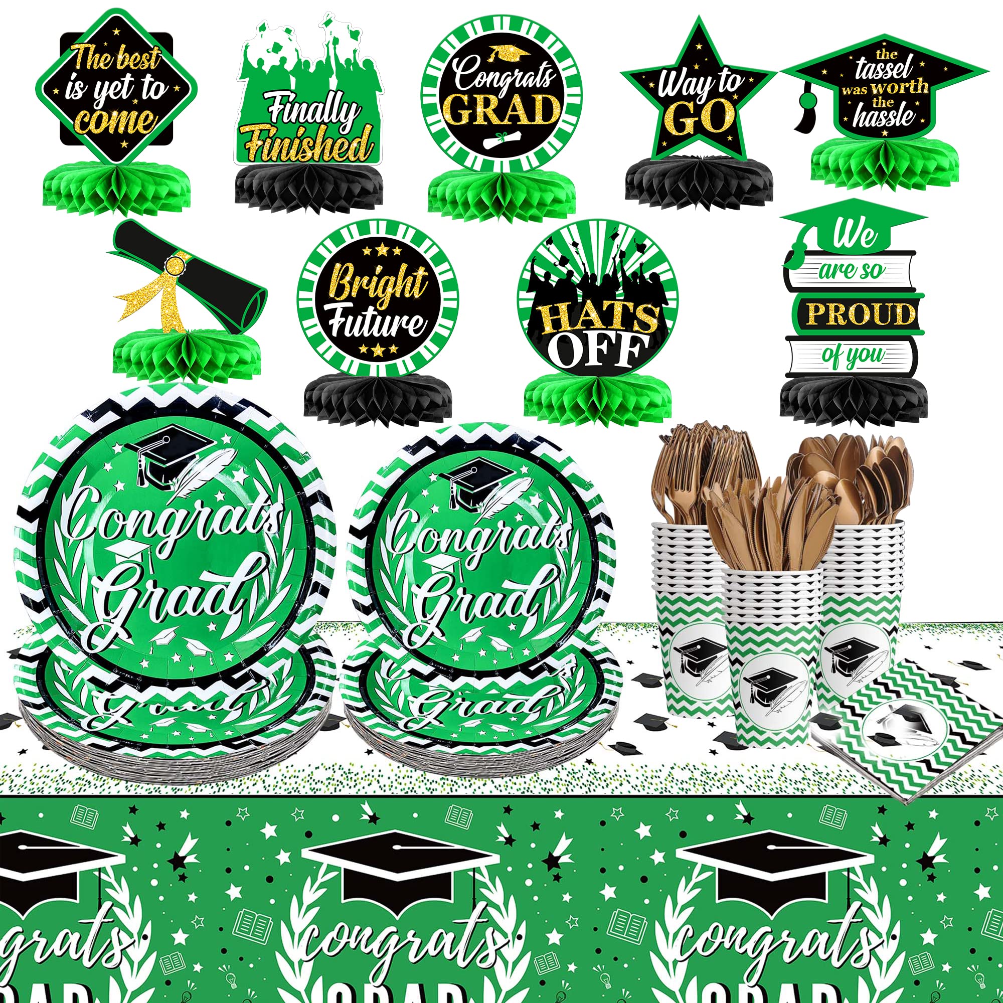 Graduation Party Decor Set for 25 Guests - Honeycomb Centerpieces, Plates, Napkins & Tablecloth | Elegant Table Toppers & Centerpieces for Graduation Celebrations | Perfect for Graduation Ceremonies, Parties & Banquets