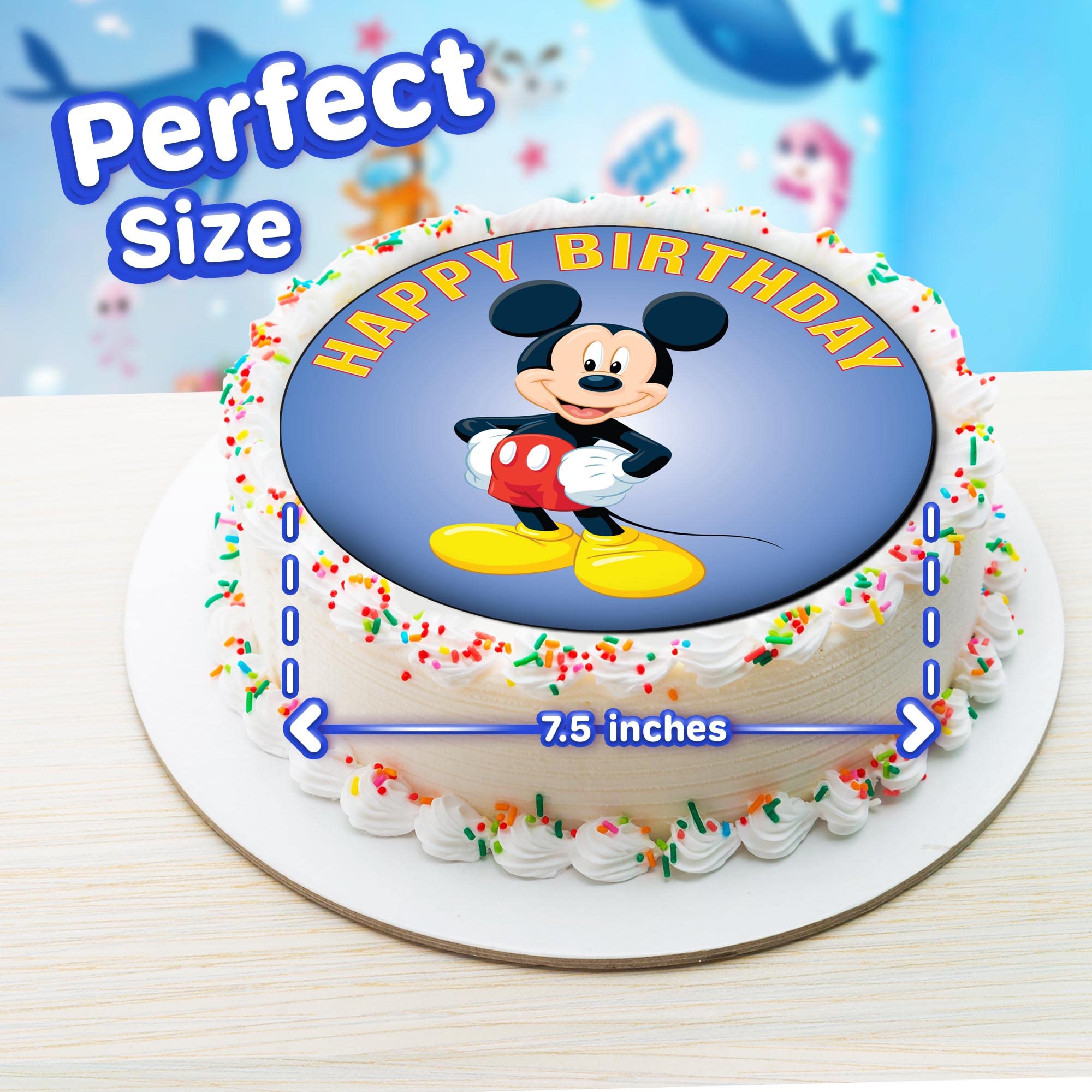 7.5 Inch Racing Mouse Edible Cake Topper - Round Birthday Cake Decorations for Happy Birthday Parties, Baby Showers & Special Events