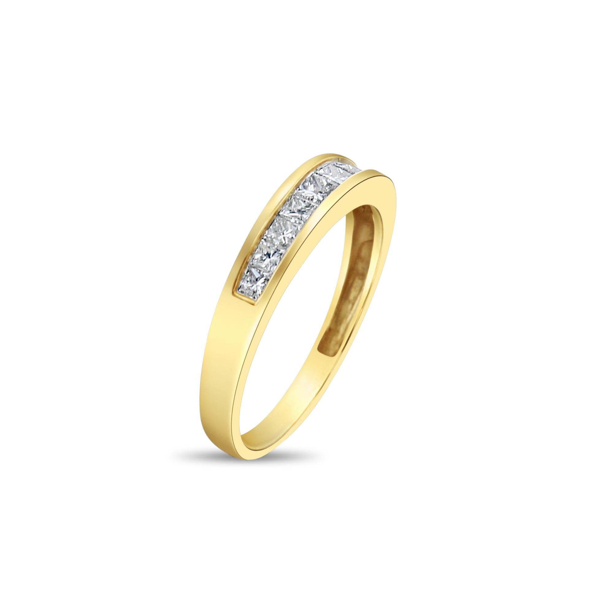 14K Yellow Gold Princess Cut Diamond Wedding Band for Women - Elegant Bridal Ring for Engagement, Anniversary & Special Occasions