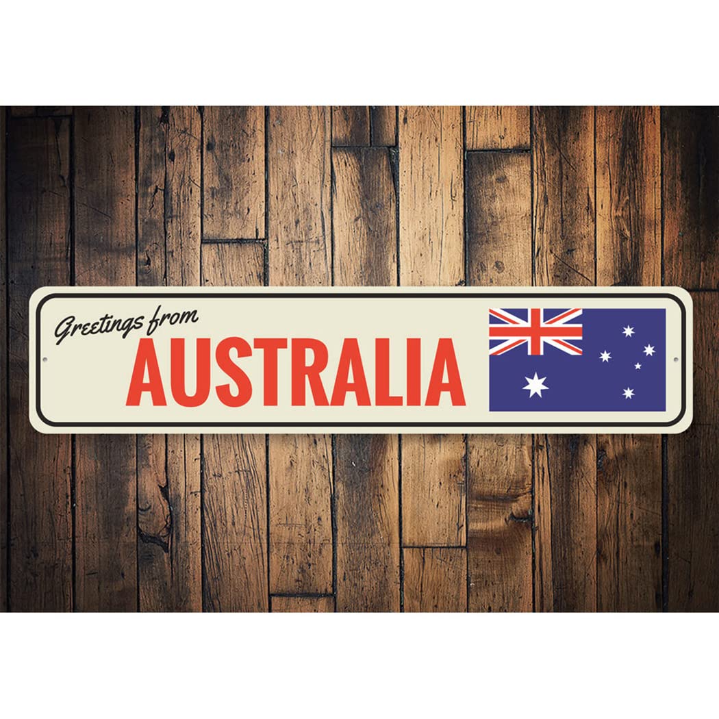 Australian Flag Patriotic Aluminum Street Sign - 3x13 Inch Rustic Wall Decor for Man Cave, Garage, Pub, or Outdoor Bar | Perfect for Aussie Themed Parties & Home Decor