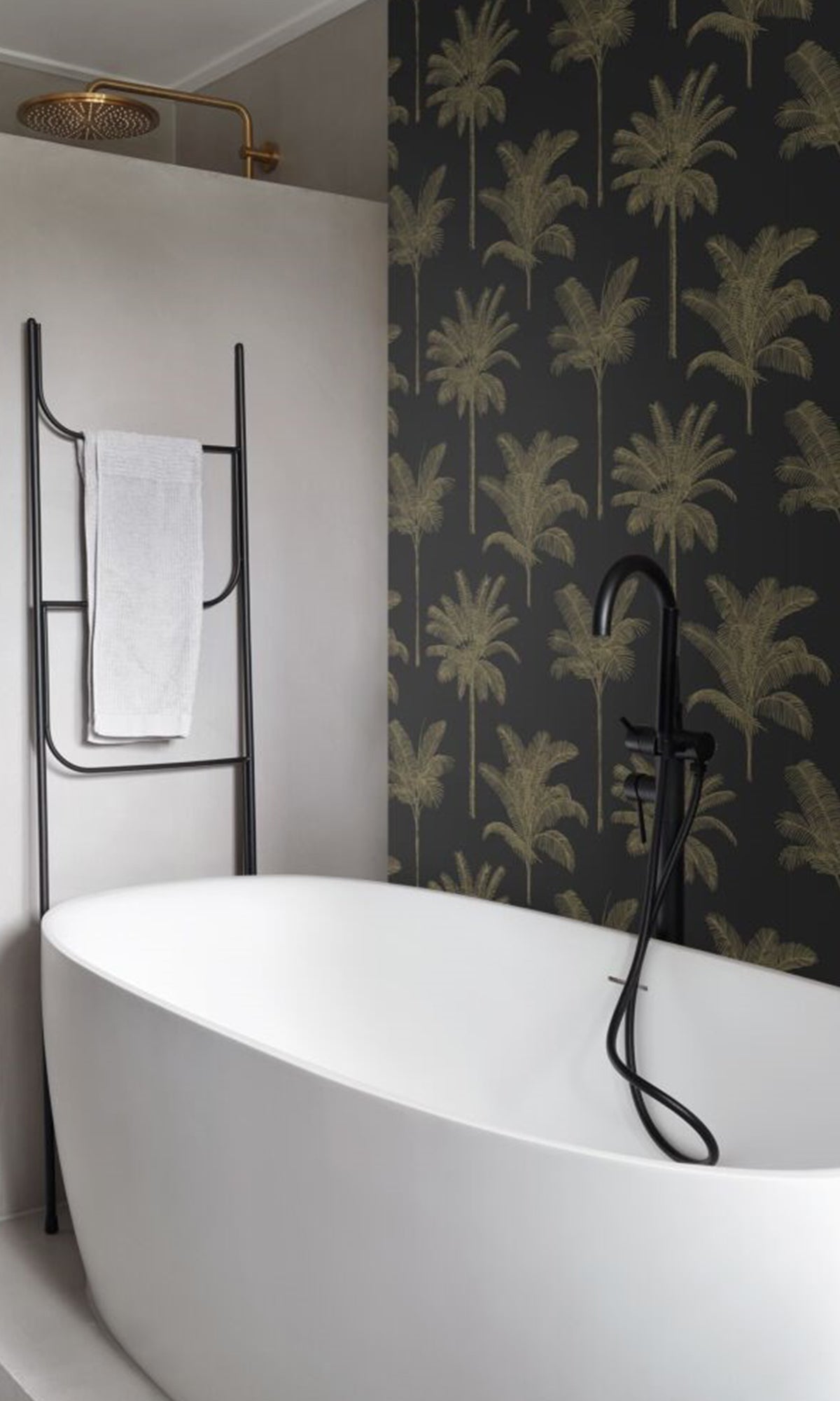 Black and Gold Palm Trees Wallpaper R9385 - Tropical Peel and Stick Wall Mural for Bedroom, Living Room, or Office Decor