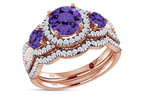 Natural Amethyst Rose Gold Over Silver