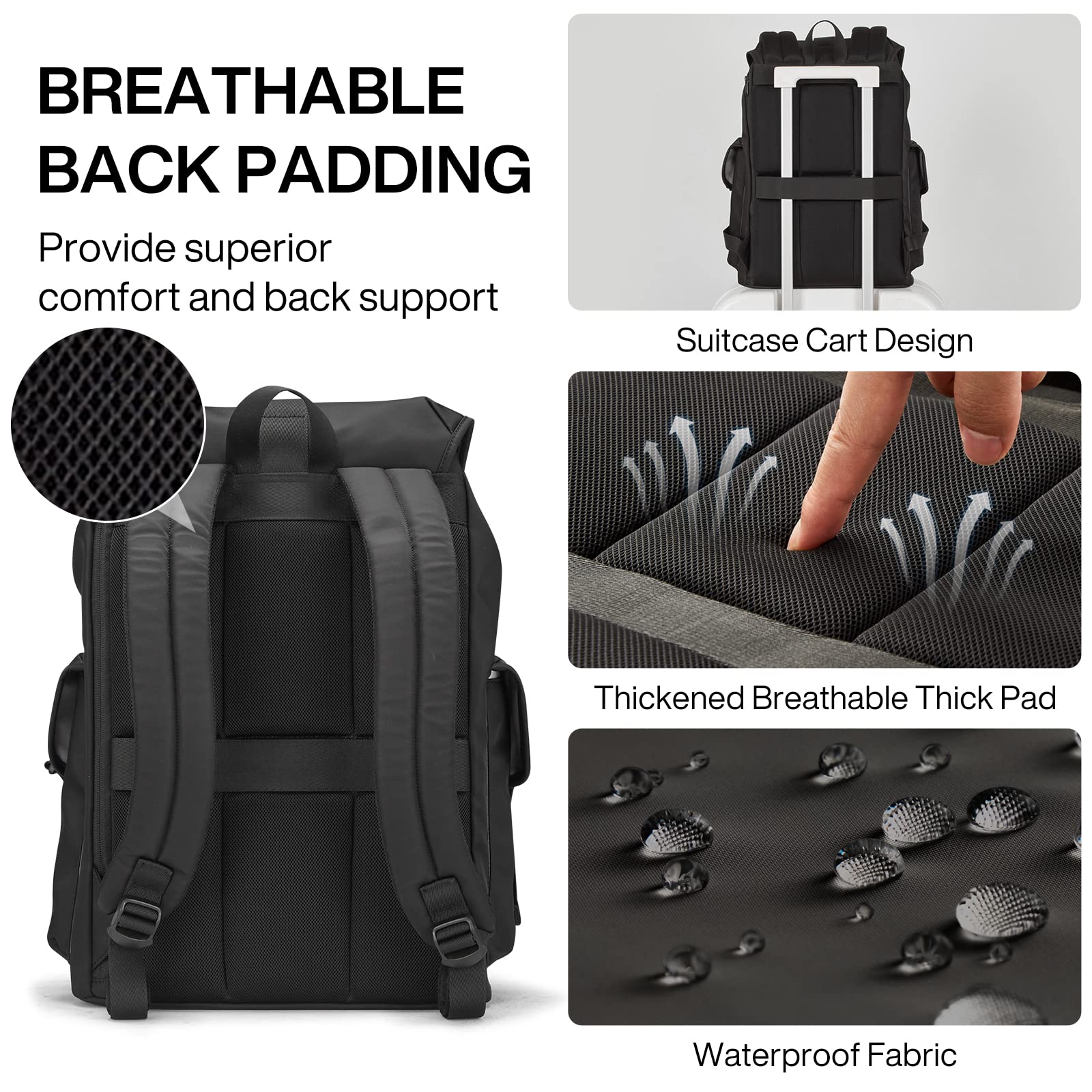 Mixi Travel Laptop Backpack for Women & Men - Waterproof Lightweight Carry On Backpack Fits 16-17 Inch Laptop - Casual Hiking Weekender Rucksack (Knight Black) - Perfect for Business Travel, College & Outdoor Adventures