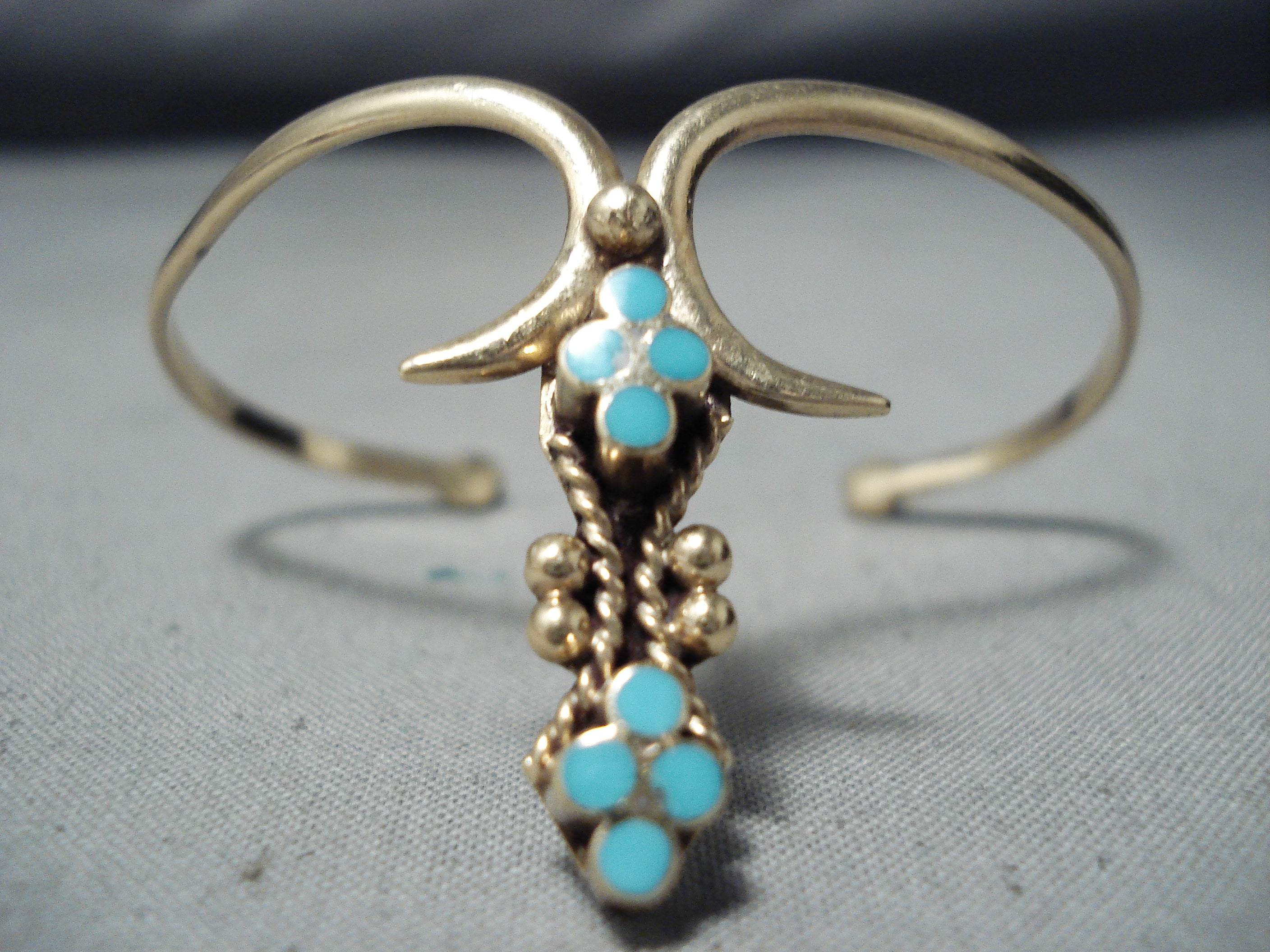 14K Gold Vintage Native American Navajo Turquoise Bracelet for Women - Handmade Signed Jewelry - Perfect for Boho, Western & Southwest Fashion