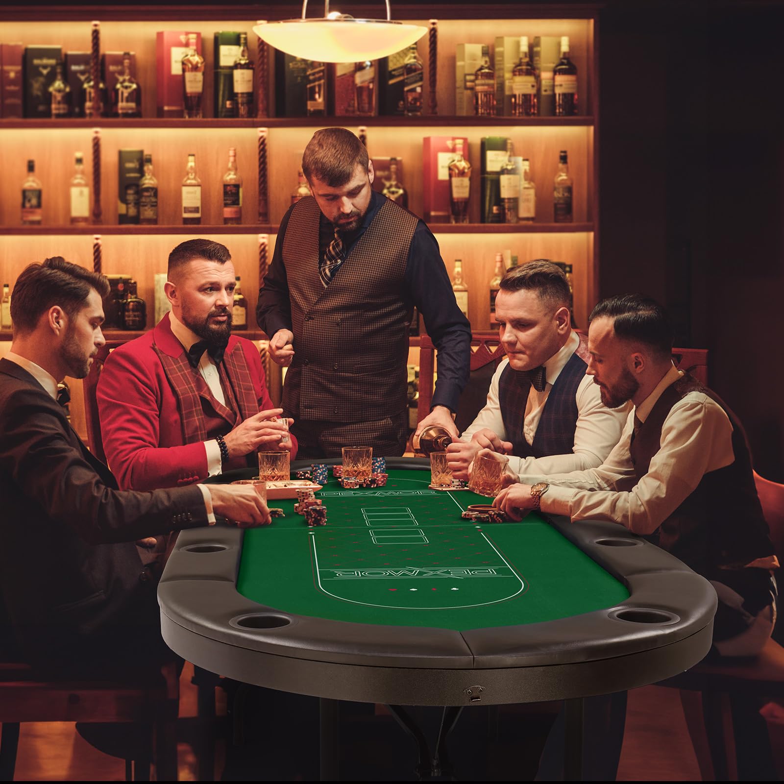 PEXMOR 8 Player Foldable Poker Table with Casino-Grade Felt & Stainless Steel Cup Holders - Texas Holdem Blackjack Game Table for Home & Casino Nights - Water-Resistant Cushioned Rail & Easy Assembly - Perfect for Poker Parties, Game Nights & Casino-Themed Events