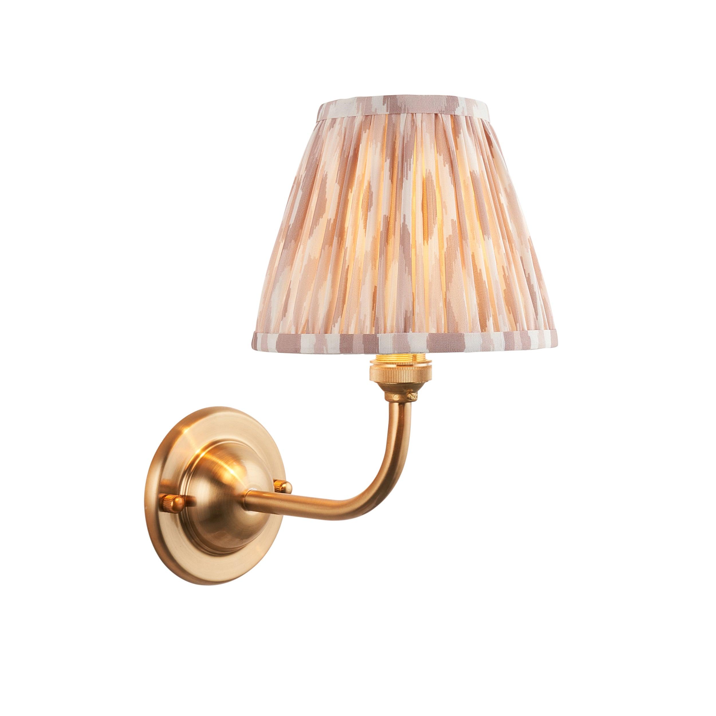 Brass Wall Light with Ikat 16cm Neutral Shade - Vintage Dome Arc Sconce for Bedroom, Living Room & Hallway Lighting Decor