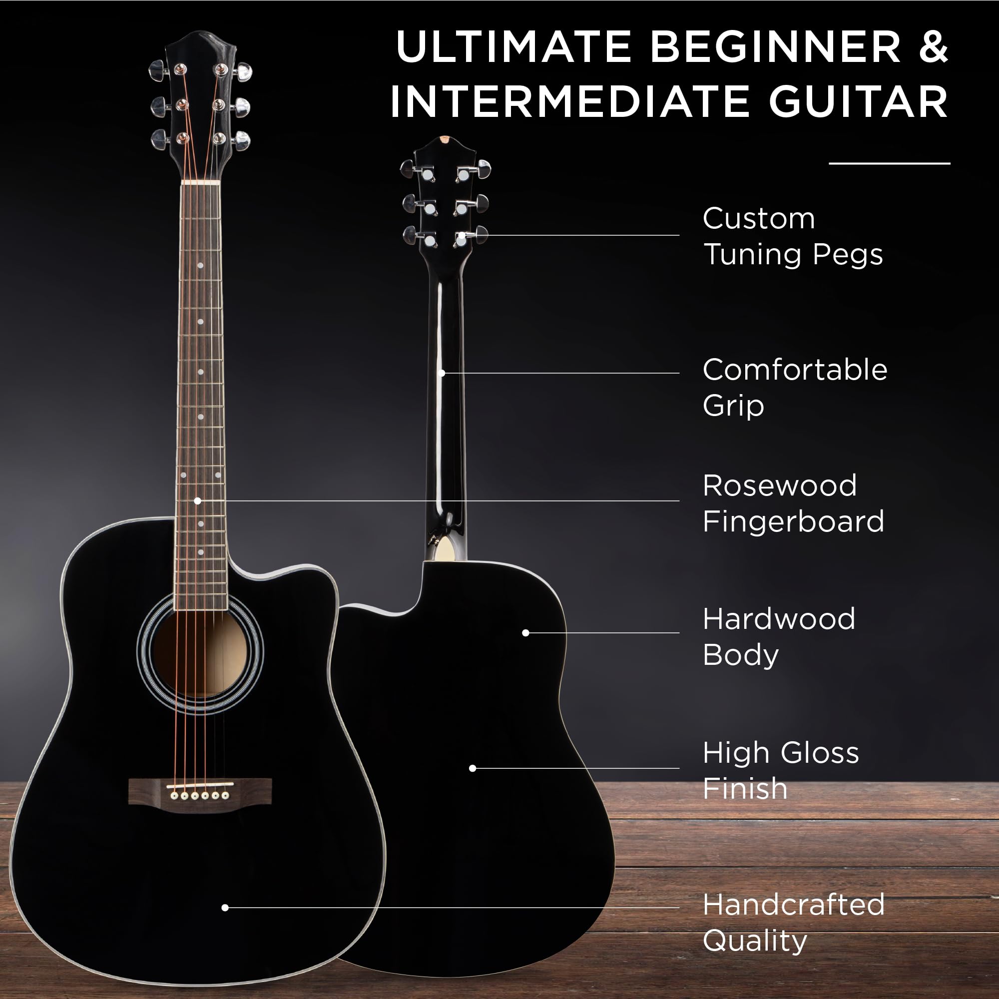 Best Choice Products 41-Inch Full Size Beginner Acoustic Guitar Cutaway All Wood Starter Set with Case, Strap, Capo, Strings & Picks - Black - Perfect for Beginners, Practice, Performances & Gifts