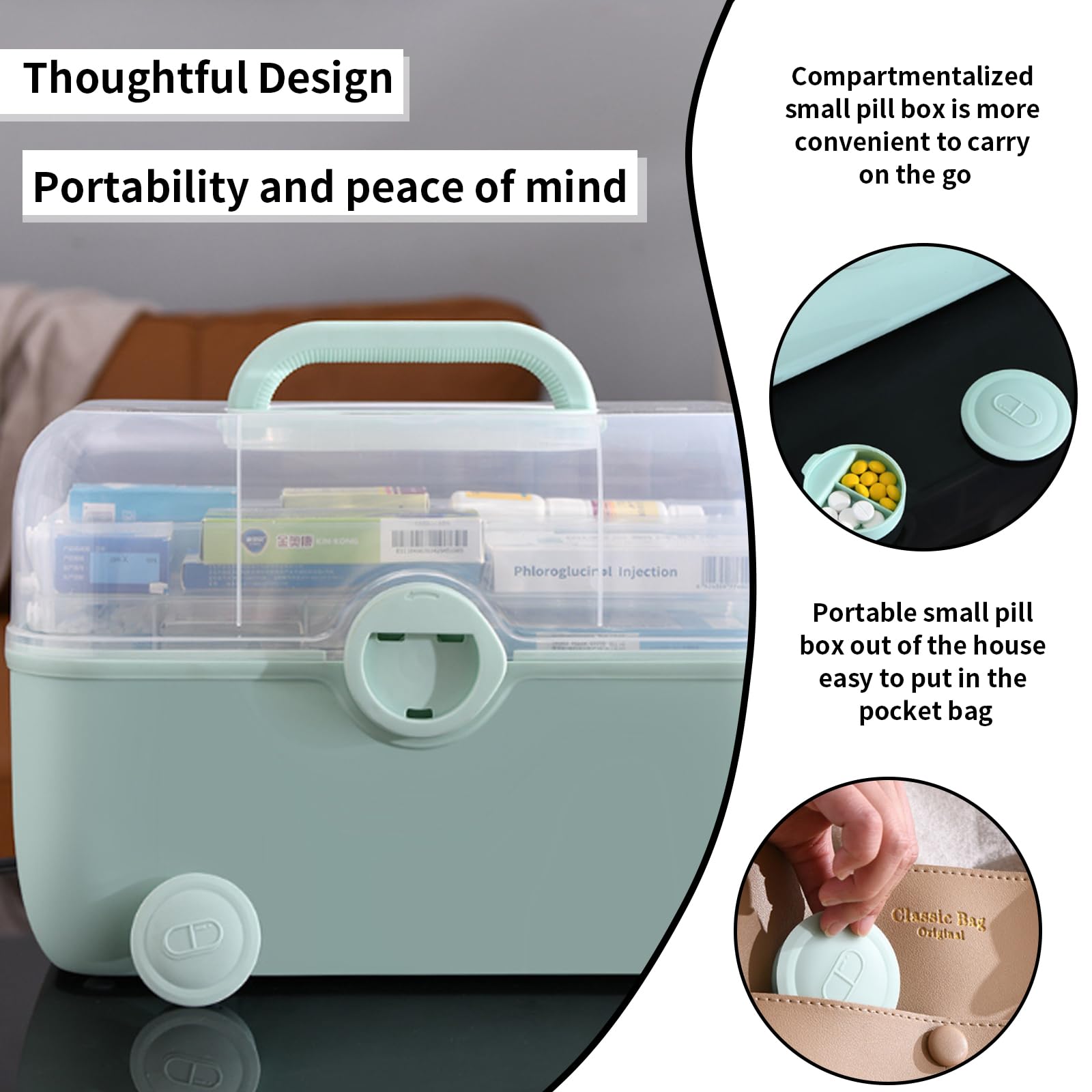 Uotyle 3-Layer Portable Medicine Storage Box with Handle - Household Pill Organizer for Daily Medication, Travel & First Aid (White) - Perfect for Home, Office & Travel Use