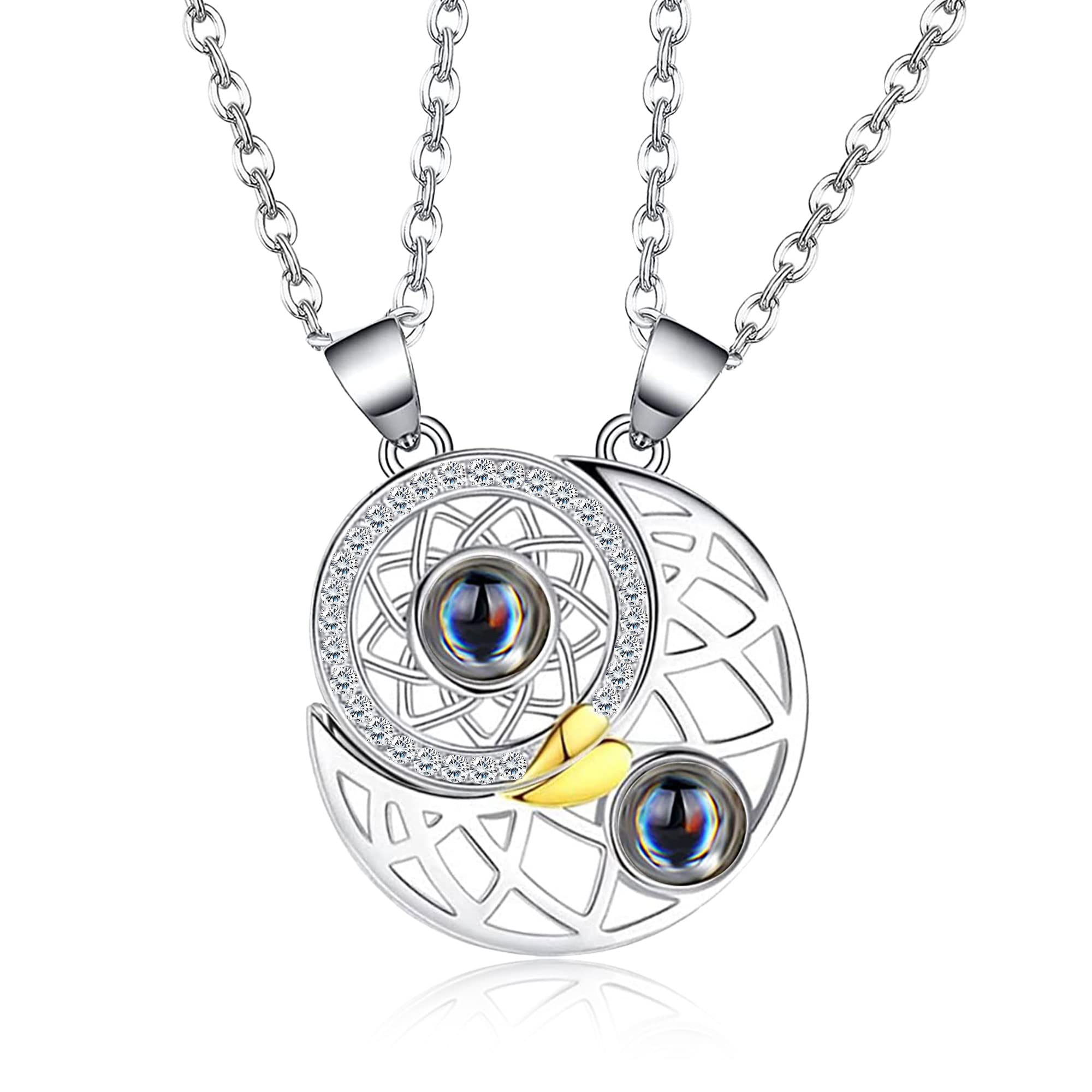 Magnetic Couple Necklaces Set - 2 PCS Matching Moon & Sun Pendant Necklaces for Couples, BFF, Him & Her | Romantic Gifts for Anniversary, Valentine's Day | Perfect for Date Nights & Special Occasions