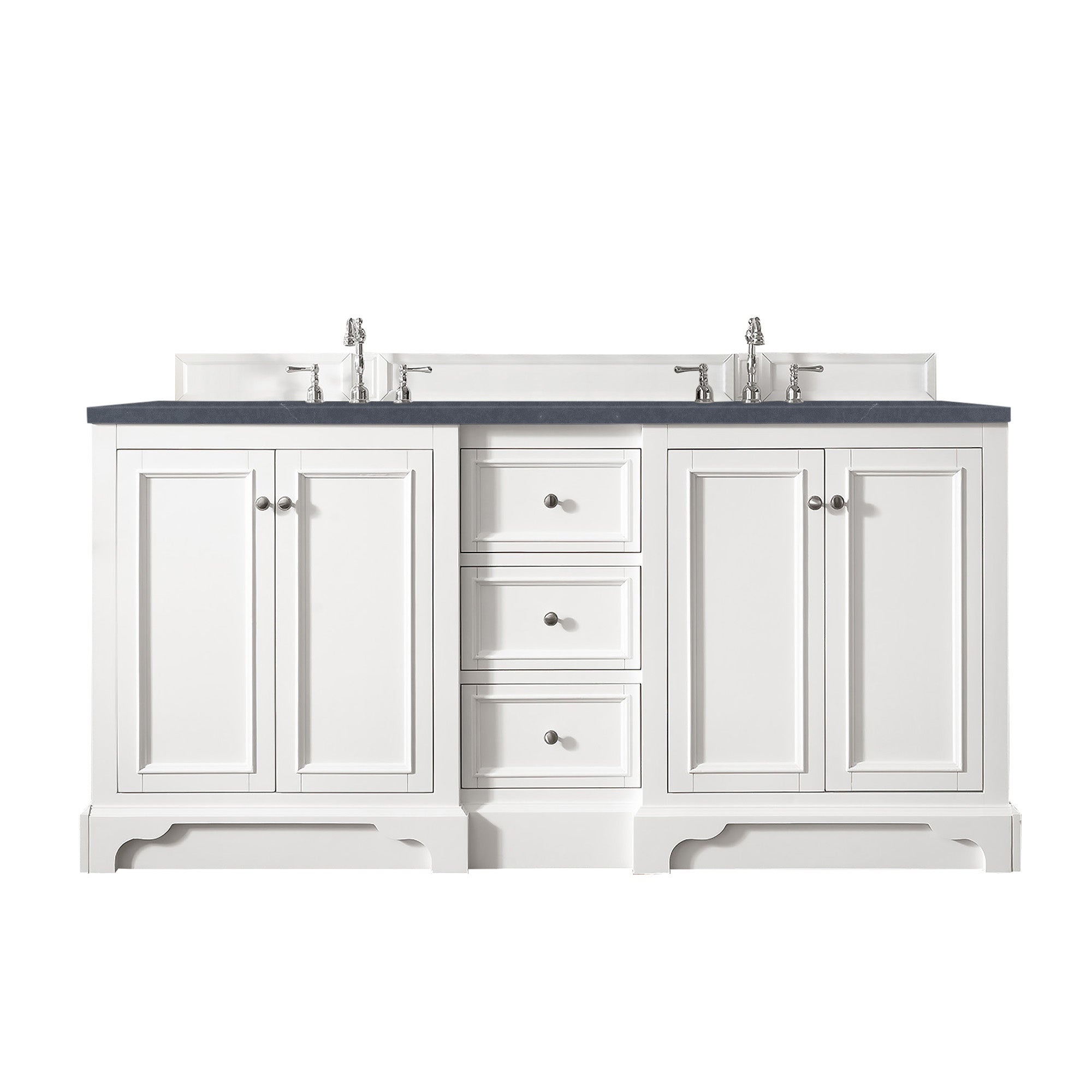 De Soto 72 Inch Double Vanity with Bright White Finish and 3CM Charcoal Soapstone Quartz Top - Perfect for Modern Bathroom Renovations and Master Suite Upgrades