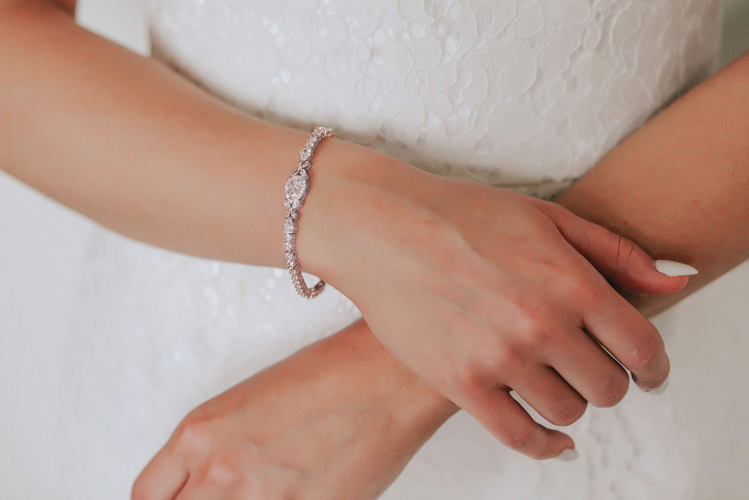 SWEETV Cubic Zirconia Teardrop Tennis Bracelet for Women - Elegant Crystal Rhinestone Wedding Jewelry for Bride & Bridesmaid - Perfect for Bridal Shower, Anniversary & Formal Events