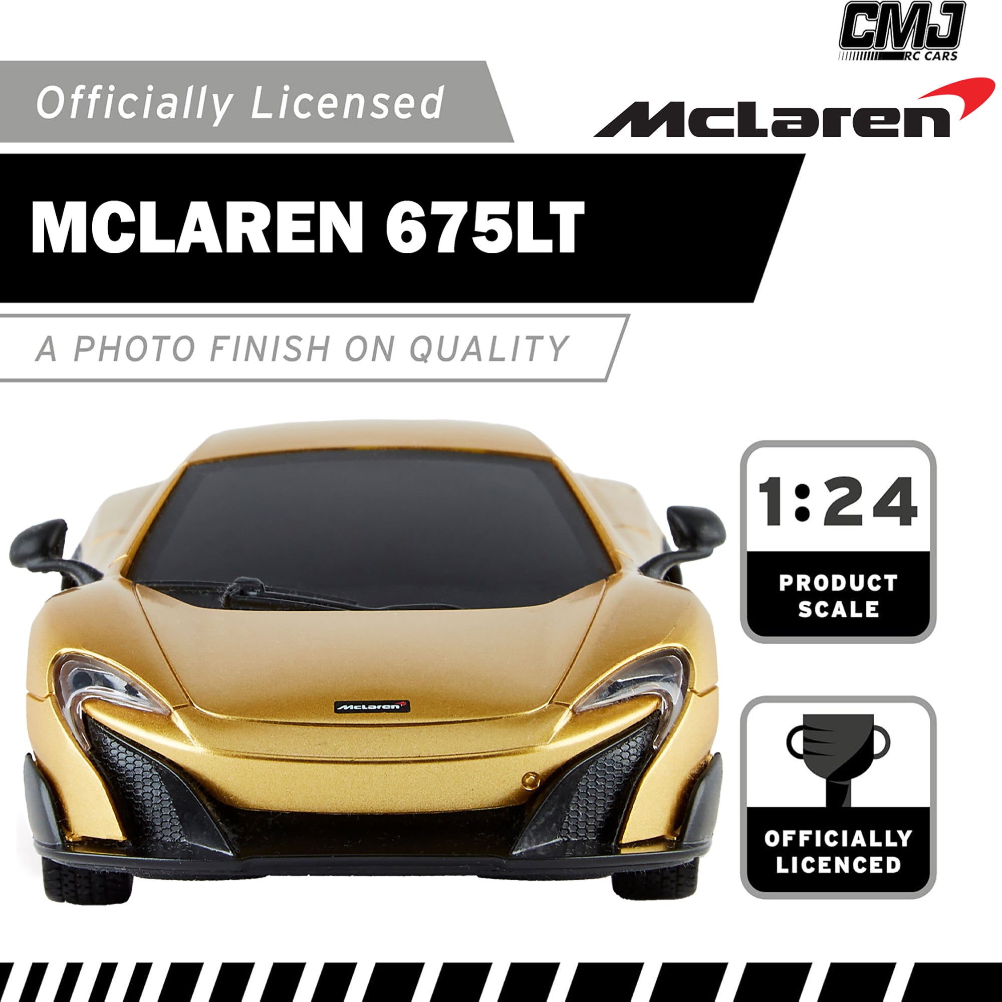 CMJ RC Cars: 1:24 Scale McLaren 675LT Gold Remote Control Sports Car - 2.4GHz, LED Headlights - Perfect for Racing, Collecting & Indoor/Outdoor Play