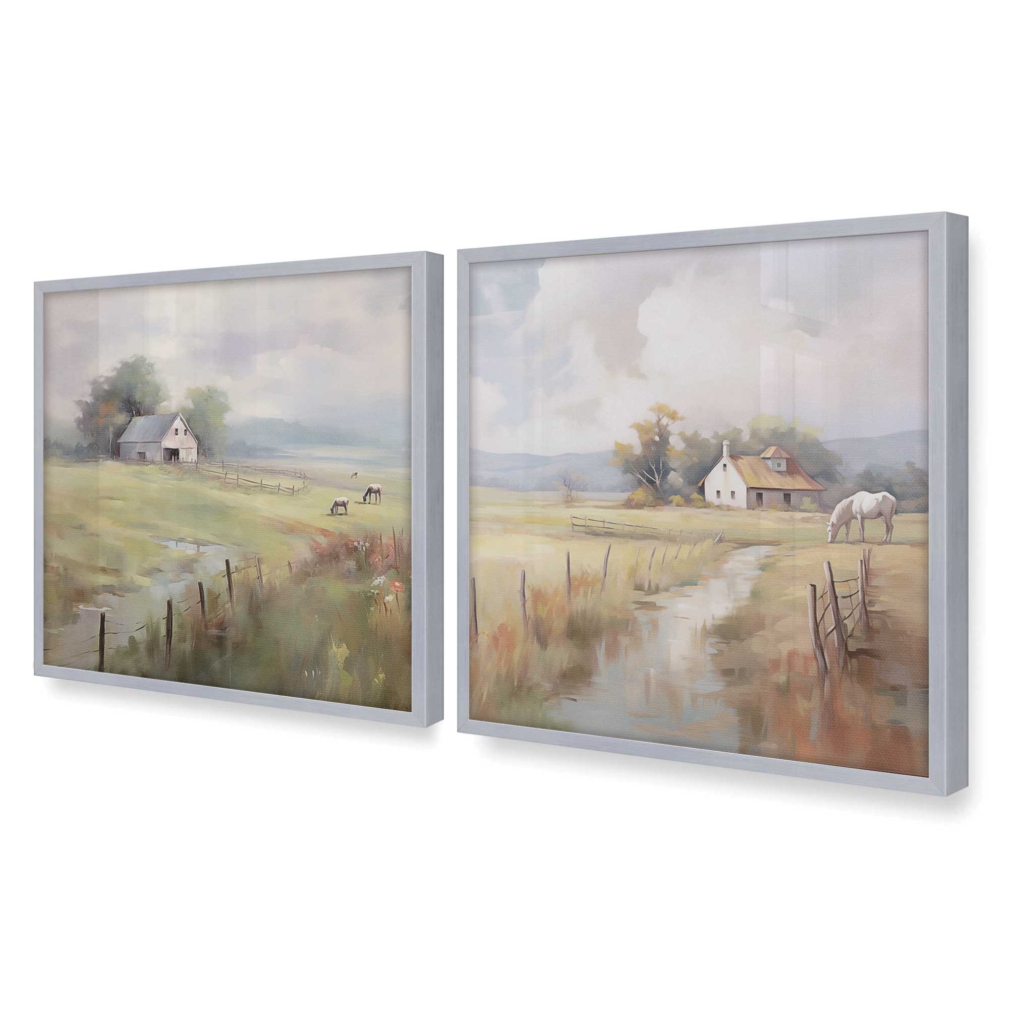 Countryside Farmhouse Bliss - Set of 2 Wall Art Prints for Living Room, Bedroom & Home Decor