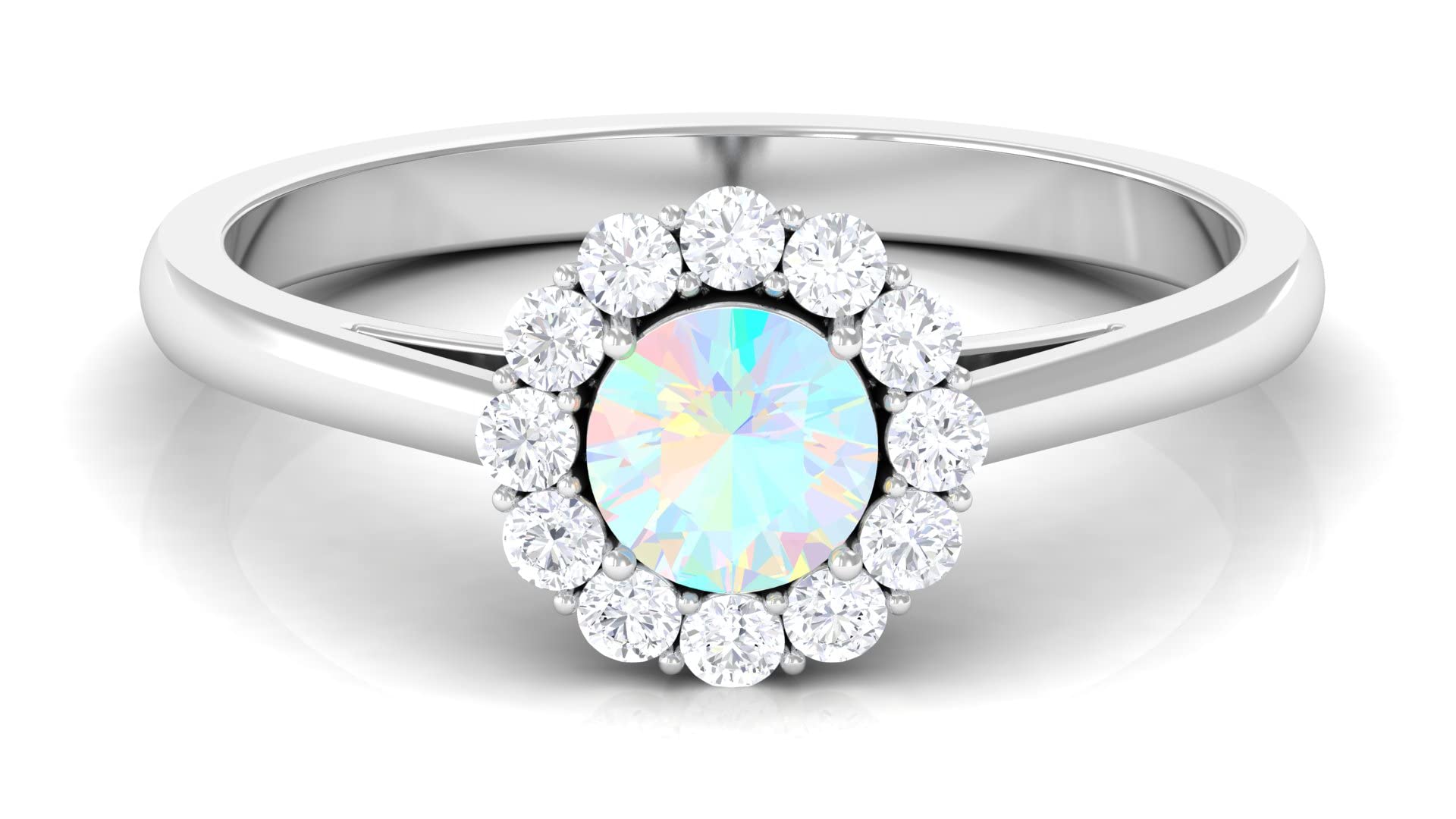 0.75 CT Ethiopian Opal and Diamond Engagement Ring - 5mm Round Cut Opal with Floating Halo - 14K Gold or 925 Sterling Silver - Perfect for Wedding, Anniversary & Special Occasion Gifts