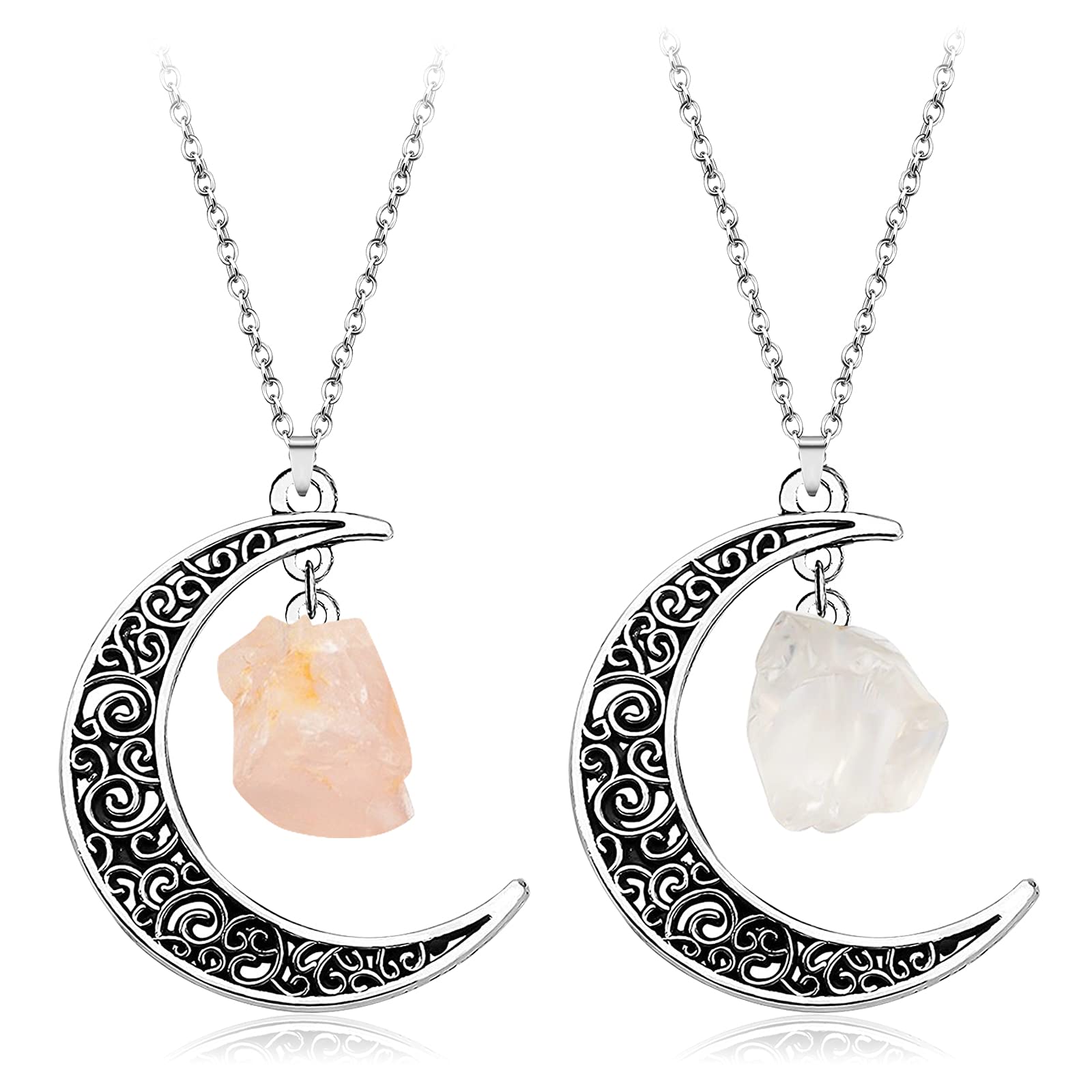 MJartoria Best Friend Necklace - Matching Moon Crystal Pendant Set for 2, BFF Jewelry Gift with Healing Crystal & Filigree Crescent Design | Perfect for Anniversaries, Birthdays & Long-Distance Friendship Gifts