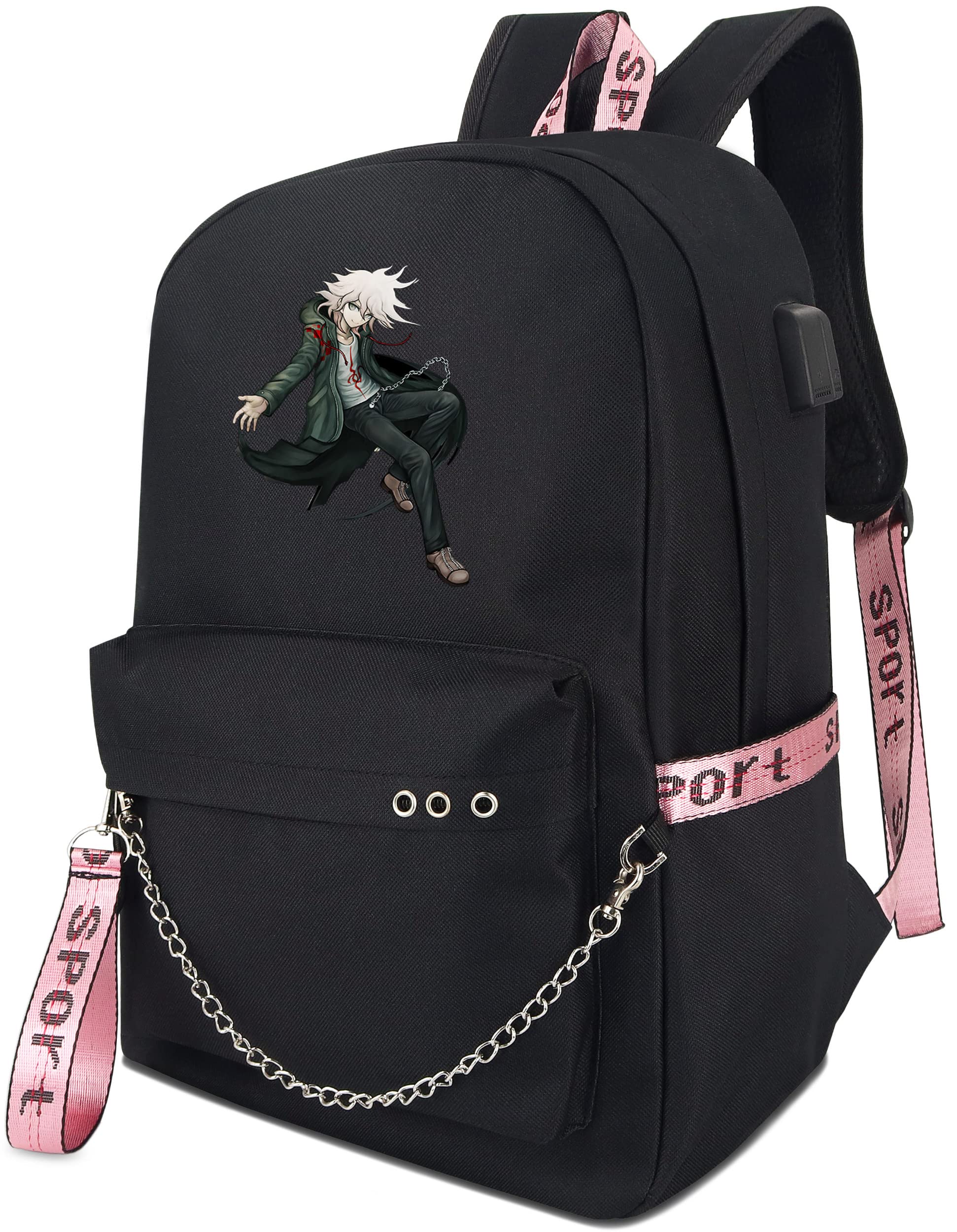 Anime Backpack Nagito Komaeda - Stylish Laptop Book Bag for School & Travel with USB Charging Port & Headphone Jack | Perfect for Cosplay, College Students & Anime Fans