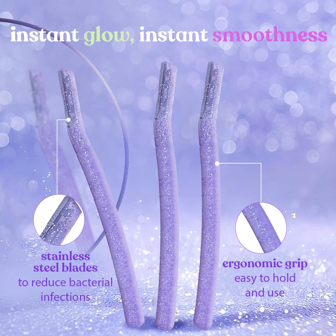 Bombae Glam-up Reusable Beauty Face Razor for Women - 3 Pack | Eyebrows, Upper Lip, Chin, Peach Fuzz Removal | Dermaplaning Tool for Smooth Skin & Flawless Makeup Base | Perfect for Home Spa, Travel & Daily Skincare Routine