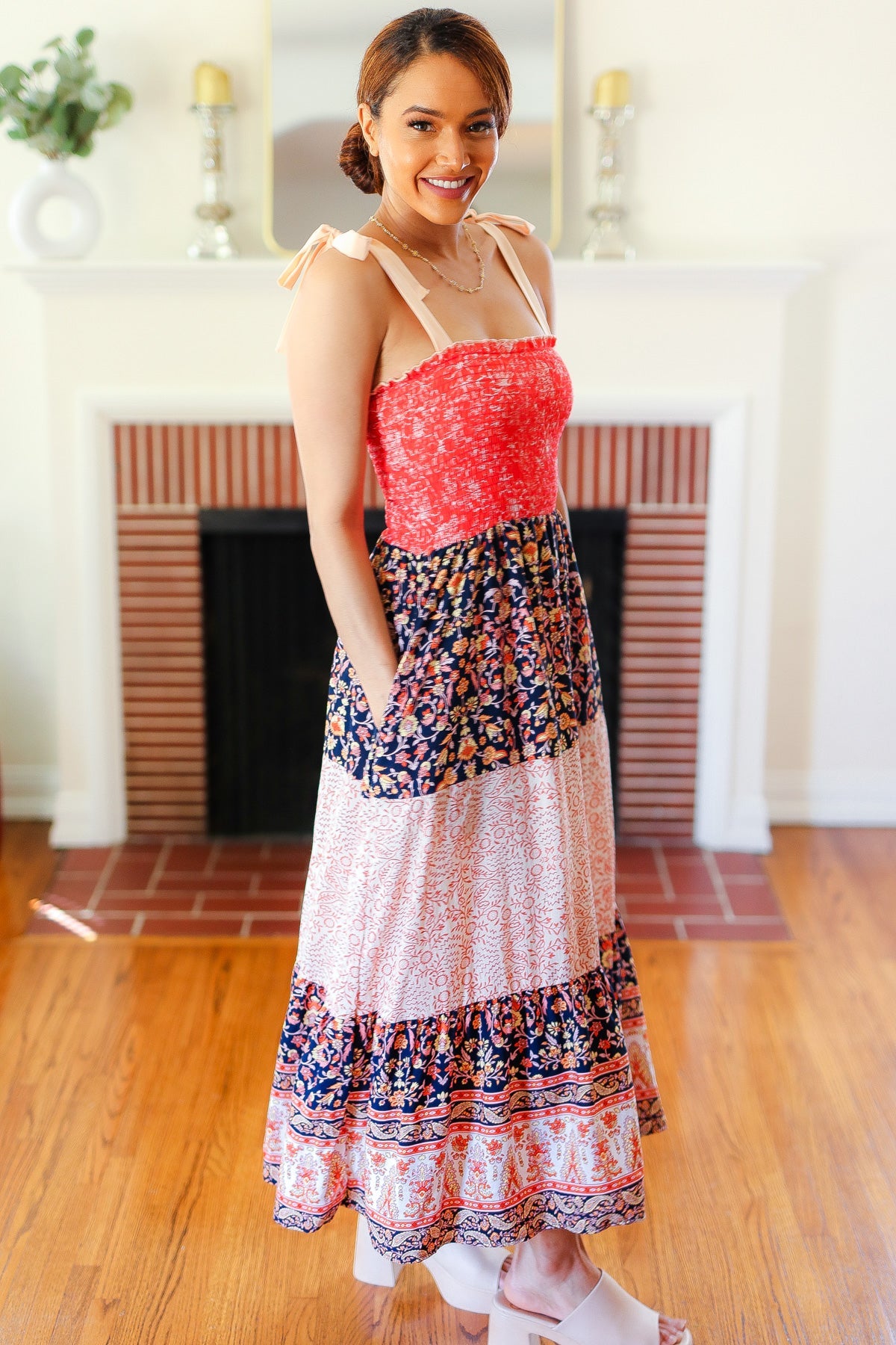 Orange Floral Smocked Tube Top Tiered Maxi Dress - Boho Summer Beach Dress for Vacation, Pool Party & Music Festival