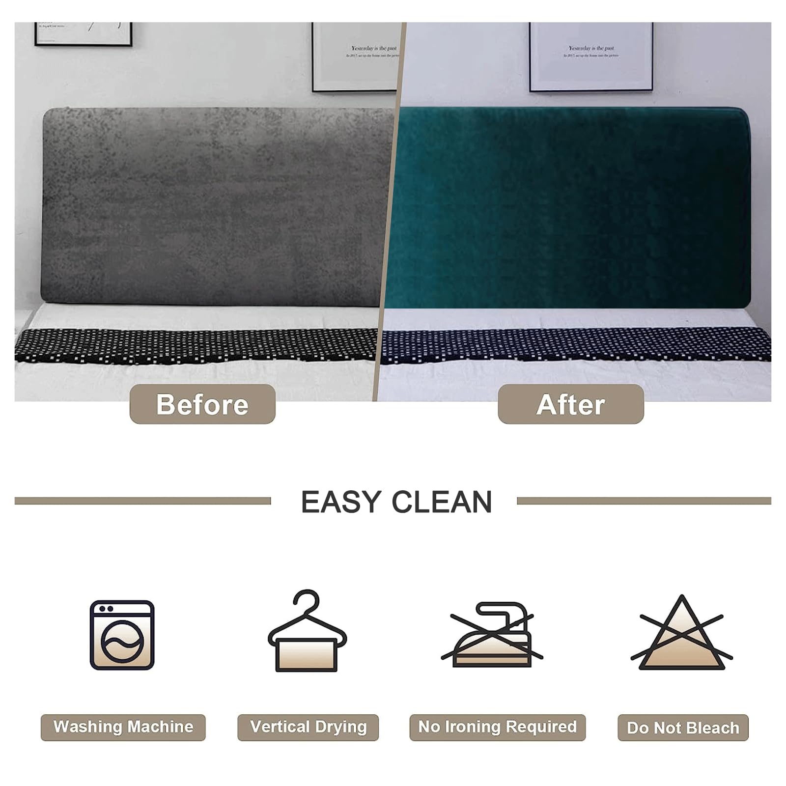 Velvet Stretch Headboard Slipcover - Dustproof Elastic Bed Headboard Cover for Double, Single, King & Small Double Sizes | Perfect for Bedroom Decor, Dust Protection & Easy Cleaning