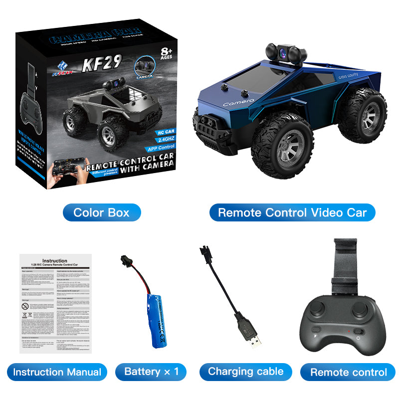 KFPLAN KF29 1:28 Scale Tesla Model FPV RC Car with HD Camera & Real-Time Video Transmission - Remote Control Racing Car for Kids & Adults, Indoor & Outdoor Play, Drifting & Stunt Performance