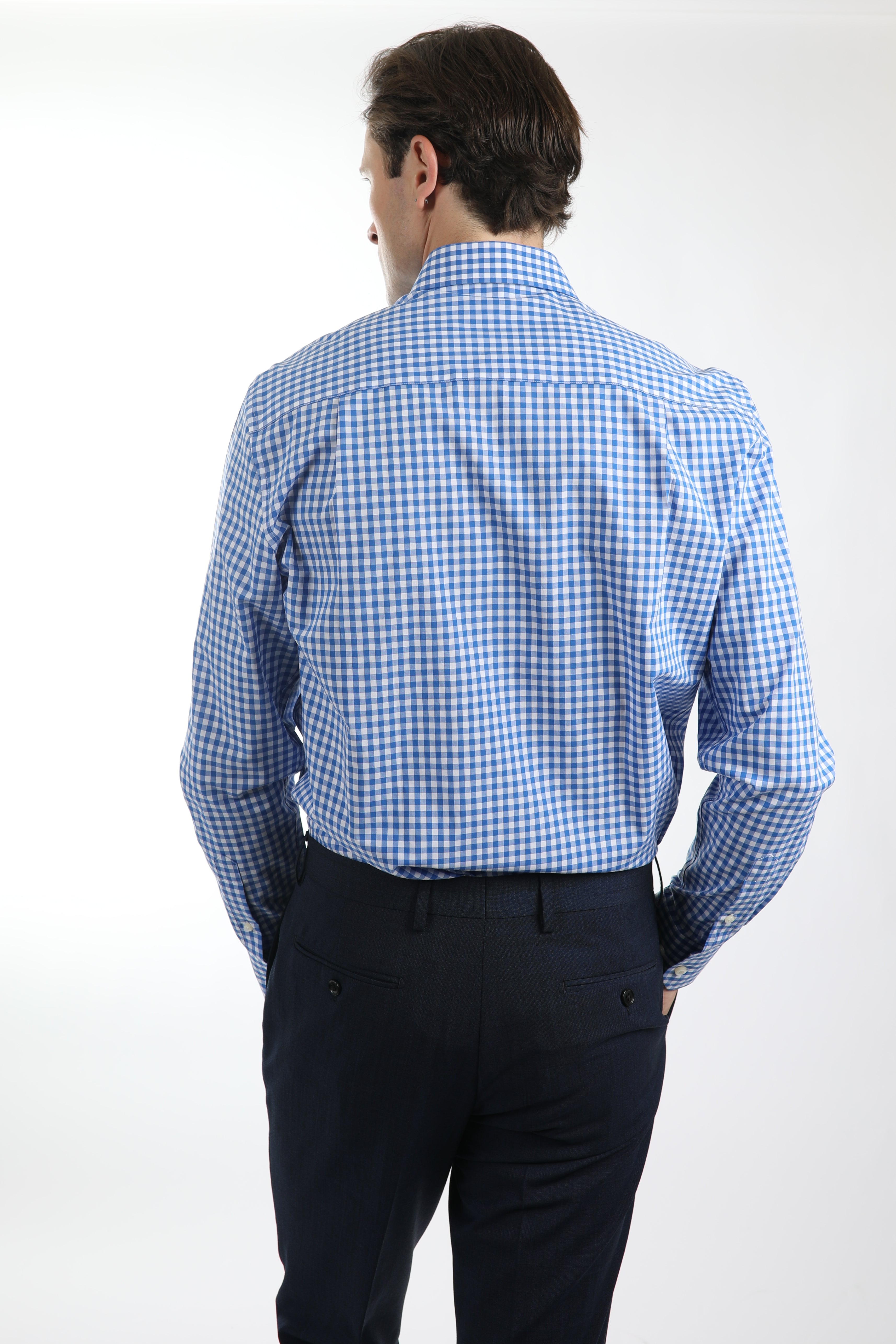 Classic Blue Checkered Button-Down Shirt for Men - Contemporary Slim Fit Casual & Business Wear - Perfect for Office, Dates & Outdoor Activities