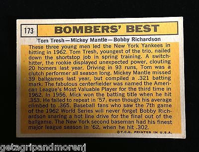 1963 Topps Baseball Card #172 - Tommy Tresh, Mickey Mantle & Bobby Richardson | Vintage MLB Collectors Item | Perfect for Sports Memorabilia Displays & Investment Collections