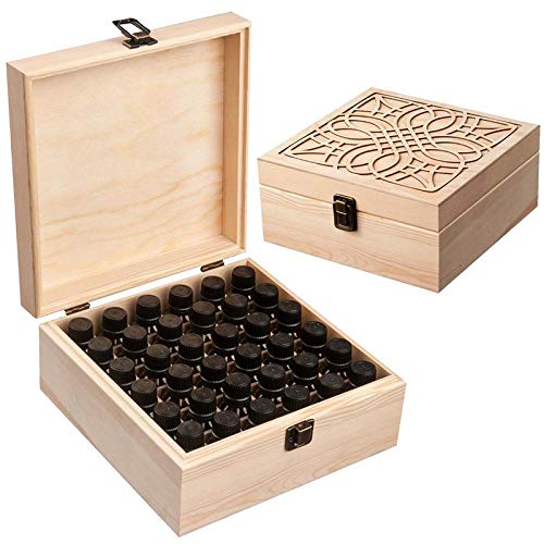 36-Slot Wooden Essential Oil Storage Box - Premium Aromatherapy Bottle Organizer & Makeup Case for Home Spa, Bathroom, and Vanity Organization