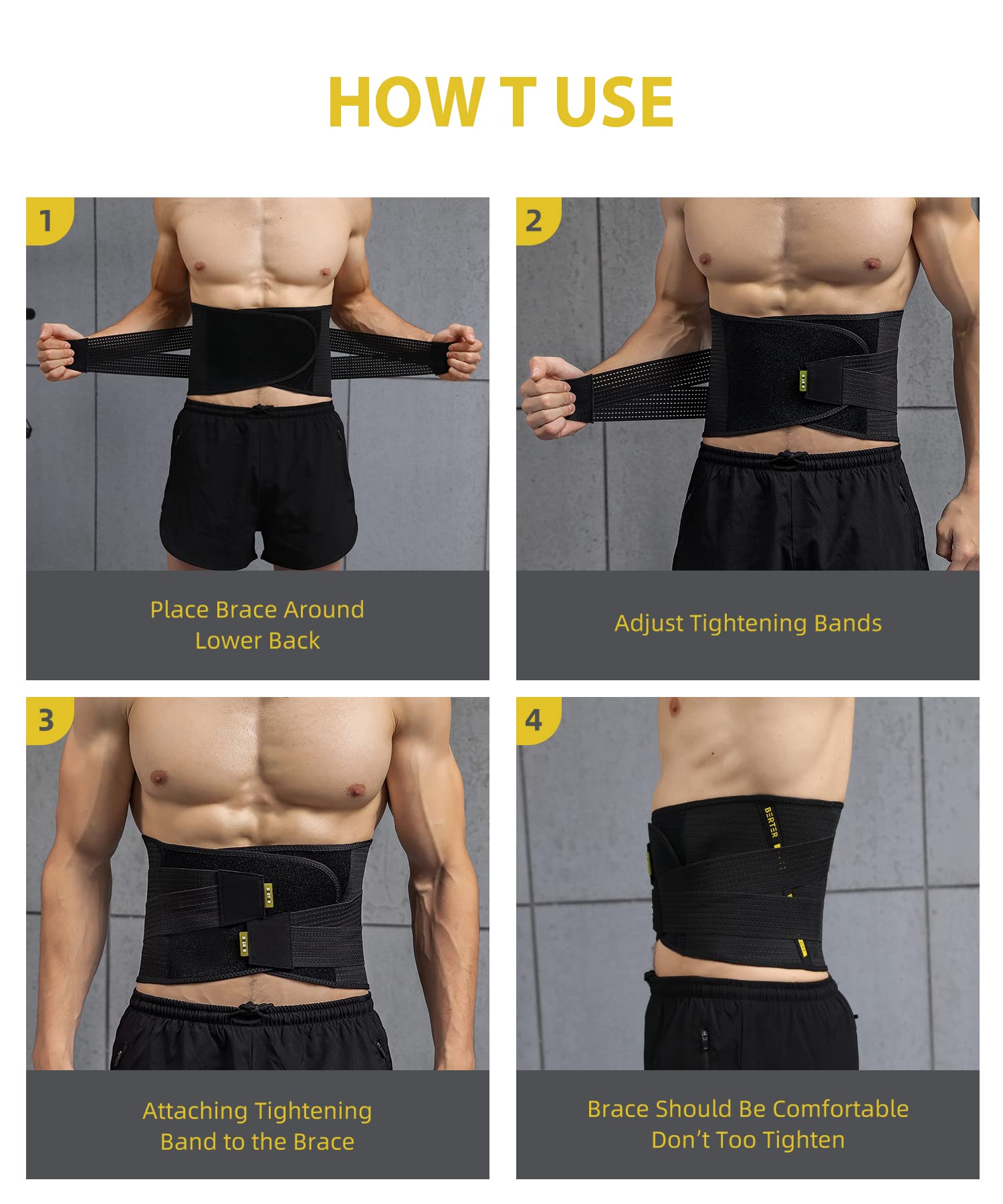 BERTER Adjustable Lower Back Brace for Pain Relief - Sciatica, Herniated Disc & Scoliosis Support - Breathable Lumbar Belt for Men & Women (XXL, Black) - Ideal for Office Work, Driving & Post-Surgery Recovery