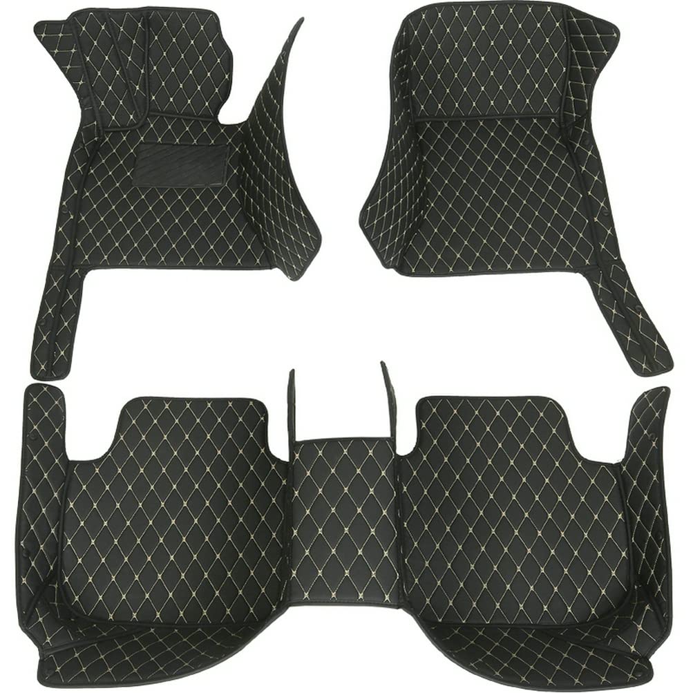 Custom Car Floor Mats for Sedan, SUV & Coupe - All Weather, Non-Slip Leather Floor Liners with Full Coverage (Black/Beige) - Perfect for Daily Commute, Road Trips & Winter Protection