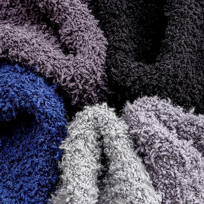 **Men's Fuzzy Fluffy Slipper Socks - Cozy Non-Slip Ankle Socks for Home, Hospital & Indoor Use - 5 Pairs - Perfect for Relaxing & Comfort**