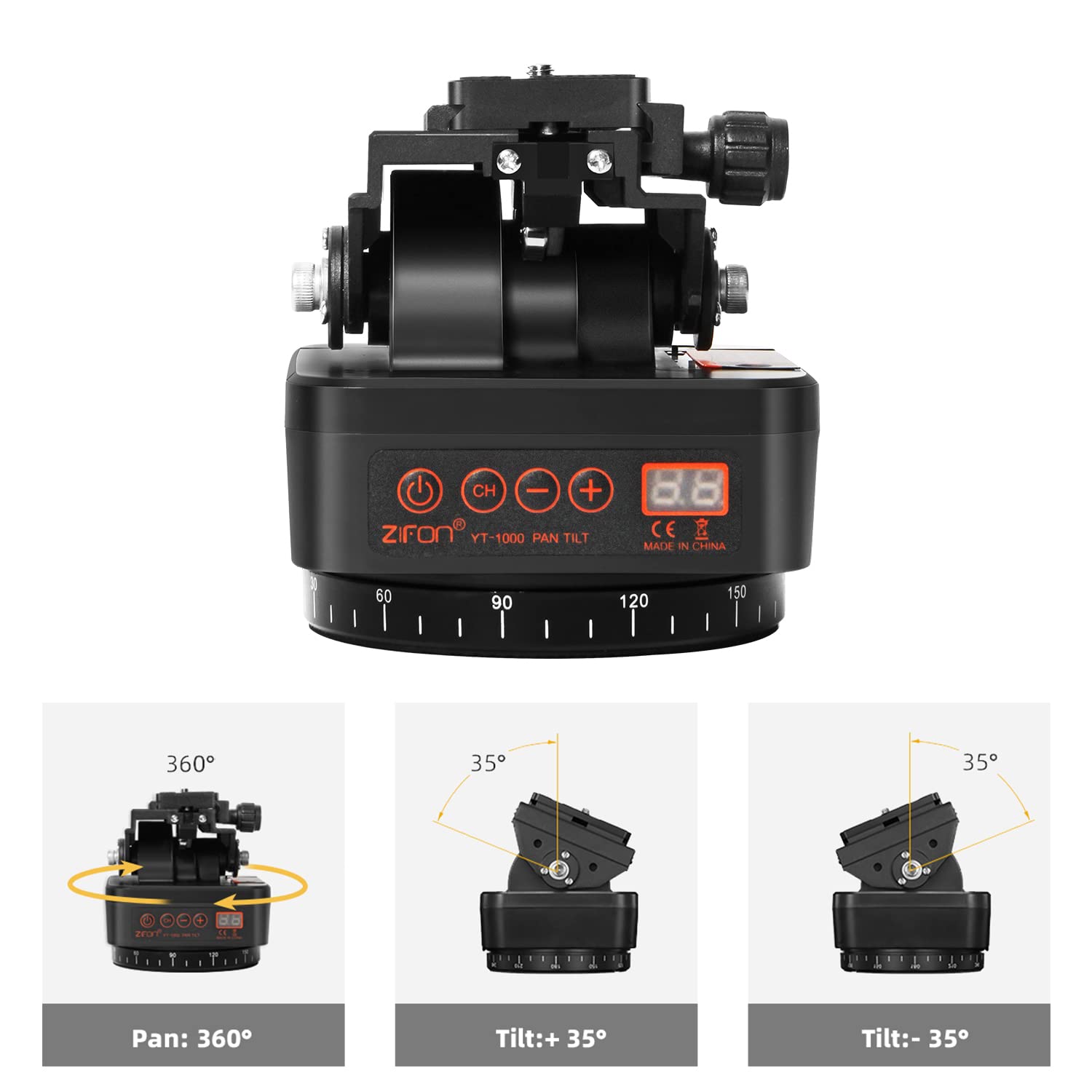 Motorized Pan Tilt Camera Mount with Remote Control - Adjustable Tripod Head for DSLR Cameras & Smartphones (Max 2.2lb) - Perfect for Live Streaming, Vlogging & Video Recording