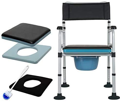 Adjustable Height Commode Chair with Padded Cushion - Portable Toilet Shower Chair for Adults & Elderly - Ideal for Home Care, Post-Surgery, and Mobility Assistance