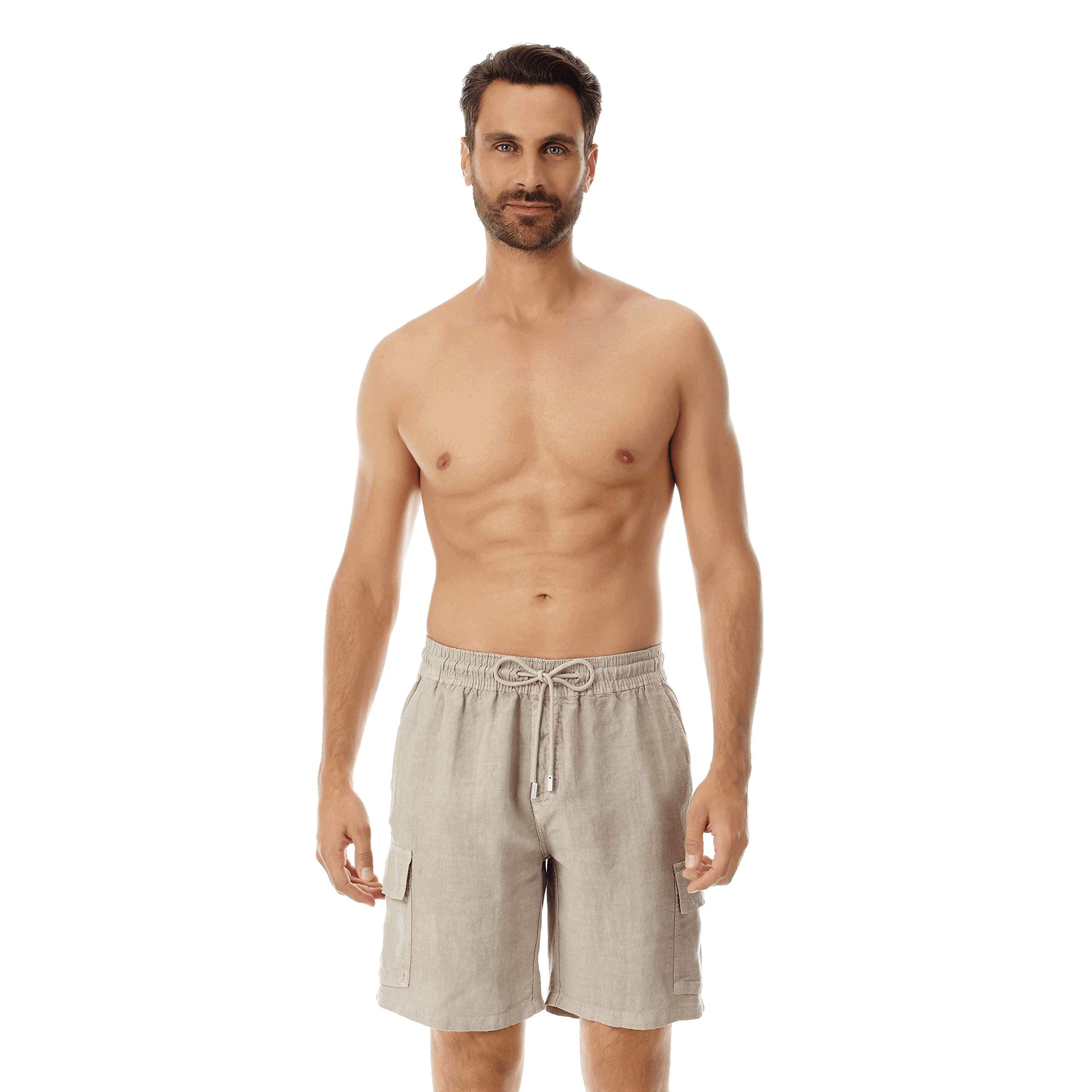 Vilebrequin Men's Linen Bermuda Shorts with Cargo Pockets - Lightweight Summer Casual Shorts for Beach, Vacation & Outdoor Activities