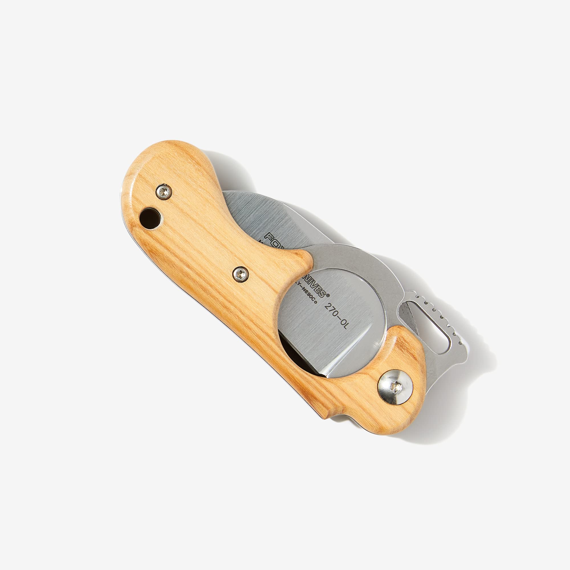 FOX Knives Elite Finger Ring Liner Lock Pocket Knife - N690Co Stainless Steel Blade with Olive Wood Handle - EDC, Camping, Hiking & Outdoor Survival Tool