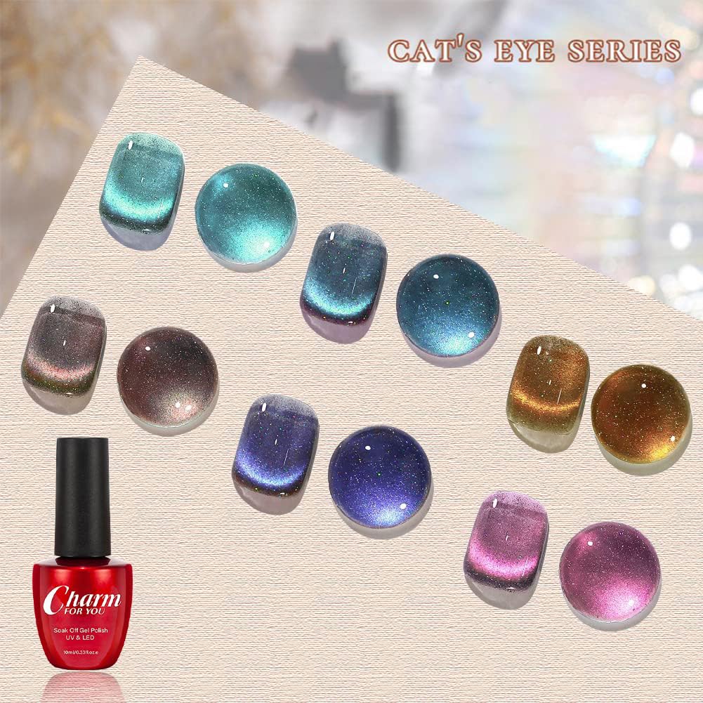 9D Cat Eye Magnetic Nail Polish Kit - 6 Glitter Gel Colors with Magnet for DIY Nail Art | Long Lasting, Professional Salon Quality | Perfect for Parties, Weddings & Special Occasions