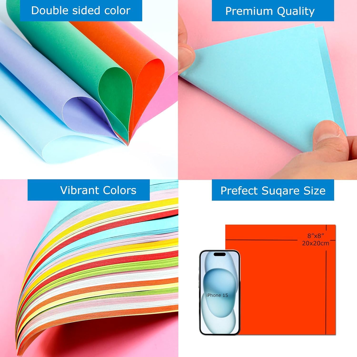 200 Sheets 8x8 Inch Origami Paper - 20 Vivid Colors, Large Square Folding Paper for Kids Crafts, DIY Art Projects & Classroom Activities | Perfect for Birthday Parties, School Projects & Creative Gift Wrapping
