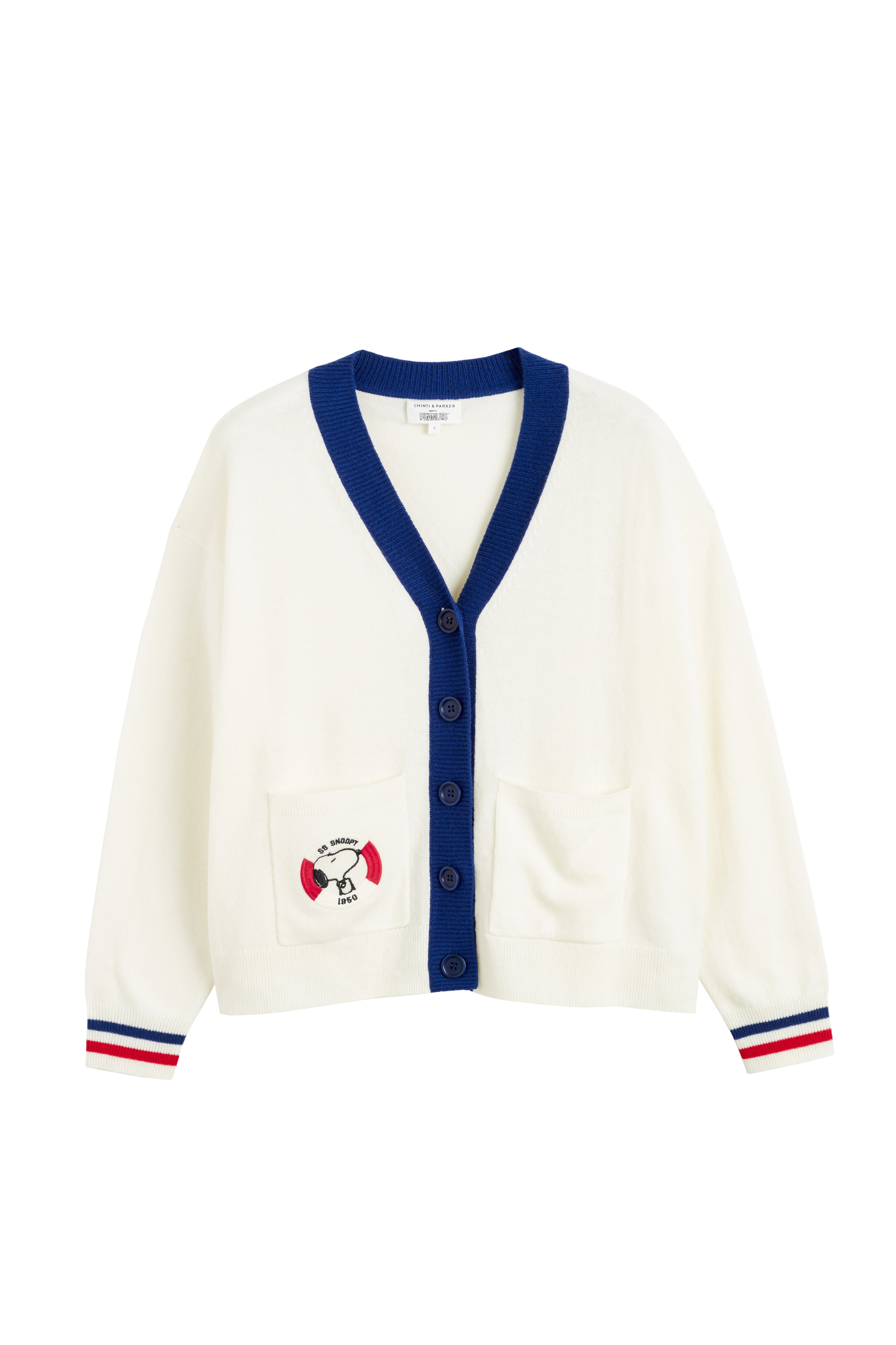 Soft Cream Wool Cashmere Snoopy Nautical Cardigan Sweater for Women - Cozy Winter Pullover for Casual Outings and Holiday Gatherings