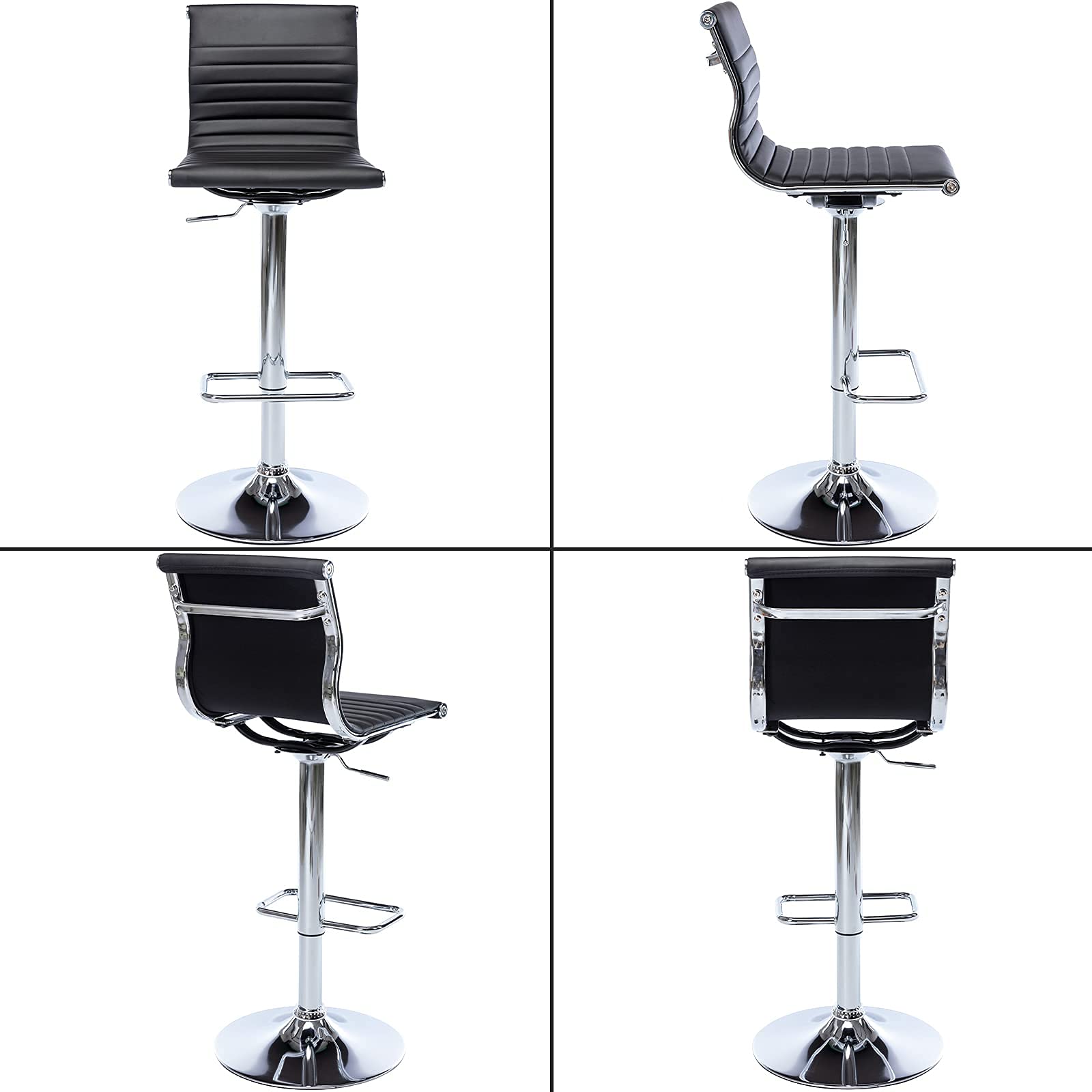 Modern Adjustable Swivel Bar Stools Set of 2 - Faux Leather Counter Height Bar Chairs with Back Support for Kitchen Island, Breakfast Bar & Dining Room - Black - Perfect for Entertaining, Casual Dining & Home Decor