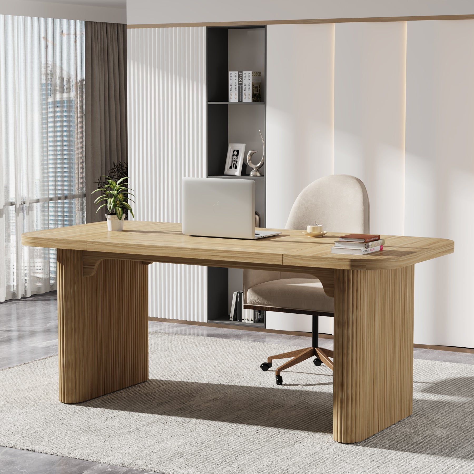 62.2 Inch Solid Wood Executive Desk - Modern Rectangular Office Desk for Computer Work & Writing | Perfect for Home Office, Study Room & Workspace