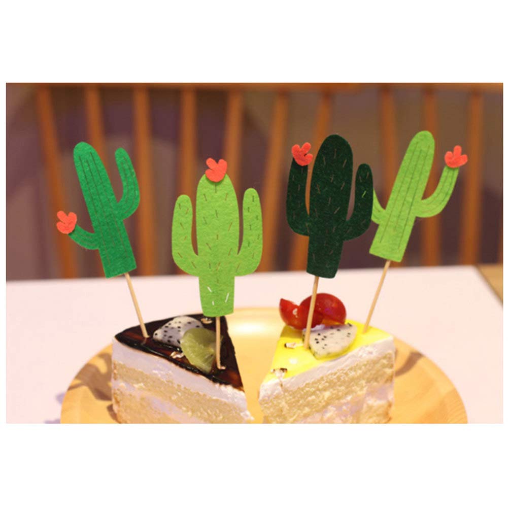 PRETYZOOM 24-Piece Cactus Cake Toppers Set - Hawaiian Felt Cactus Picks for Tropical Party Decorations - Perfect for Luau, Beach, and Summer Themed Birthday Cakes