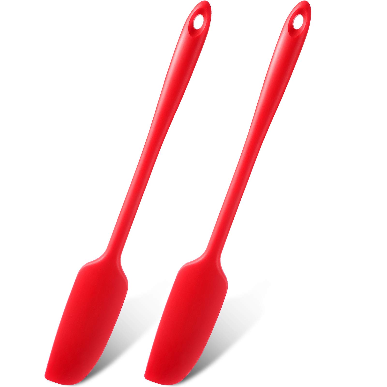 2-Pack Long Handle Silicone Jar Spatula - Non-Stick Heat Resistant Rubber Scraper for Cooking, Baking, Mixing - Perfect for Jars, Smoothies, Blenders & Kitchen Utensils (Red) - Ideal for Meal Prep, Dessert Making & Home Baking
