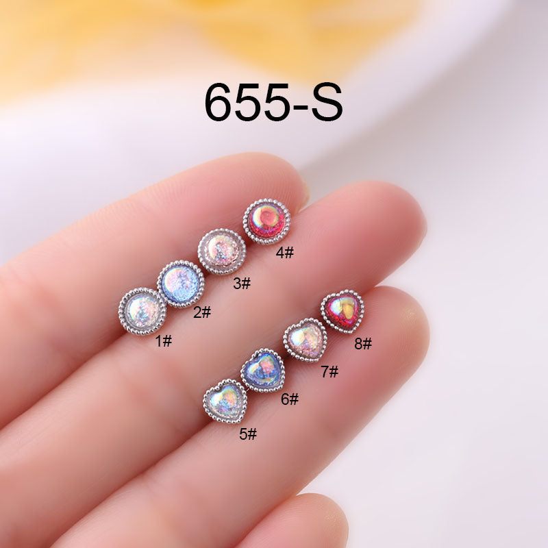 20G Rose Gold Plated Simulated Opal Heart Stud Earrings for Daith & Tragus Piercing - Dainty Jewelry Gift for Women, Perfect for Valentine's Day & Special Occasions