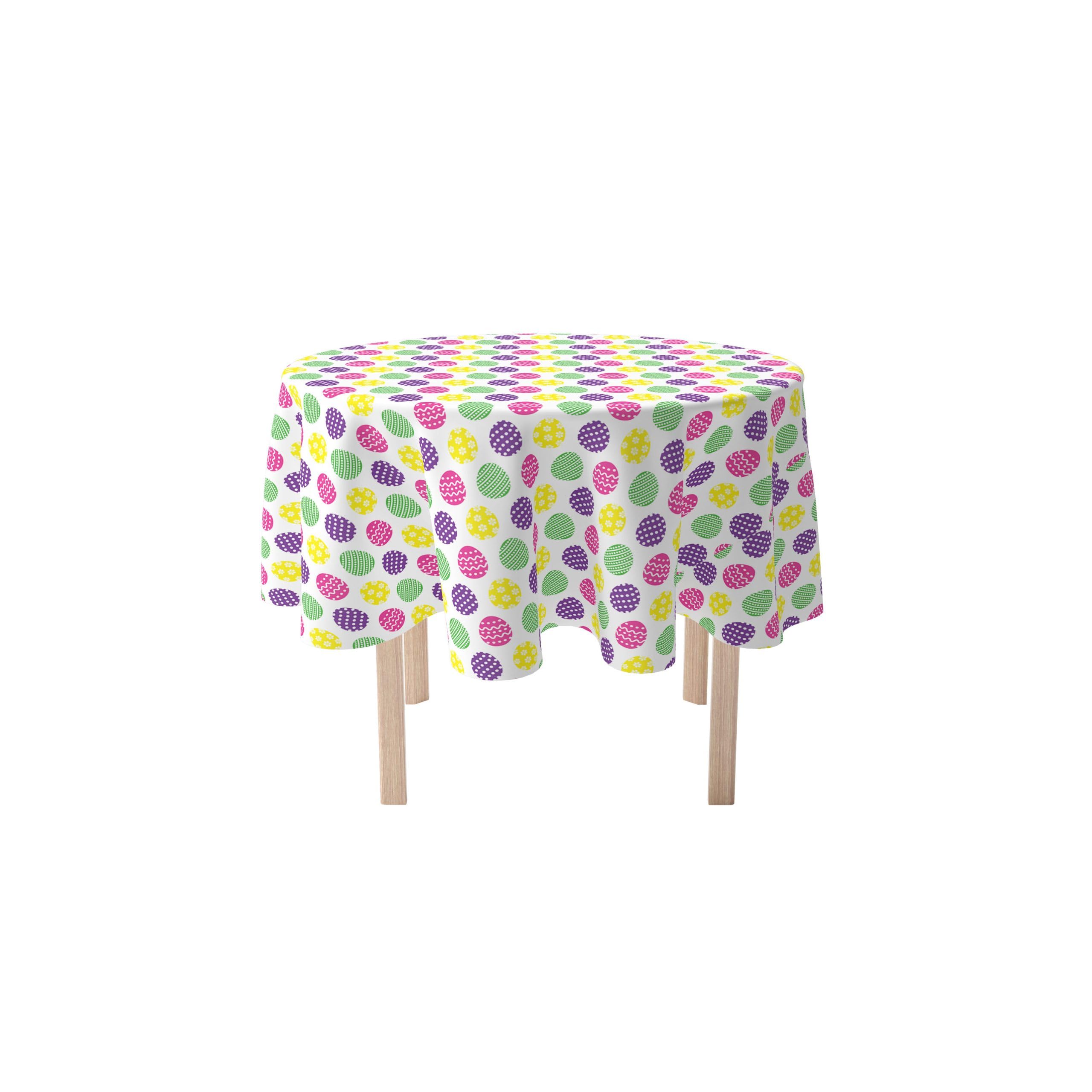 100% Milliken Polyester Round Tablecloth - 108 Inch Machine Washable Fabric Textile - Colorful Easter Egg Design for Holiday Dining & Party Decorations