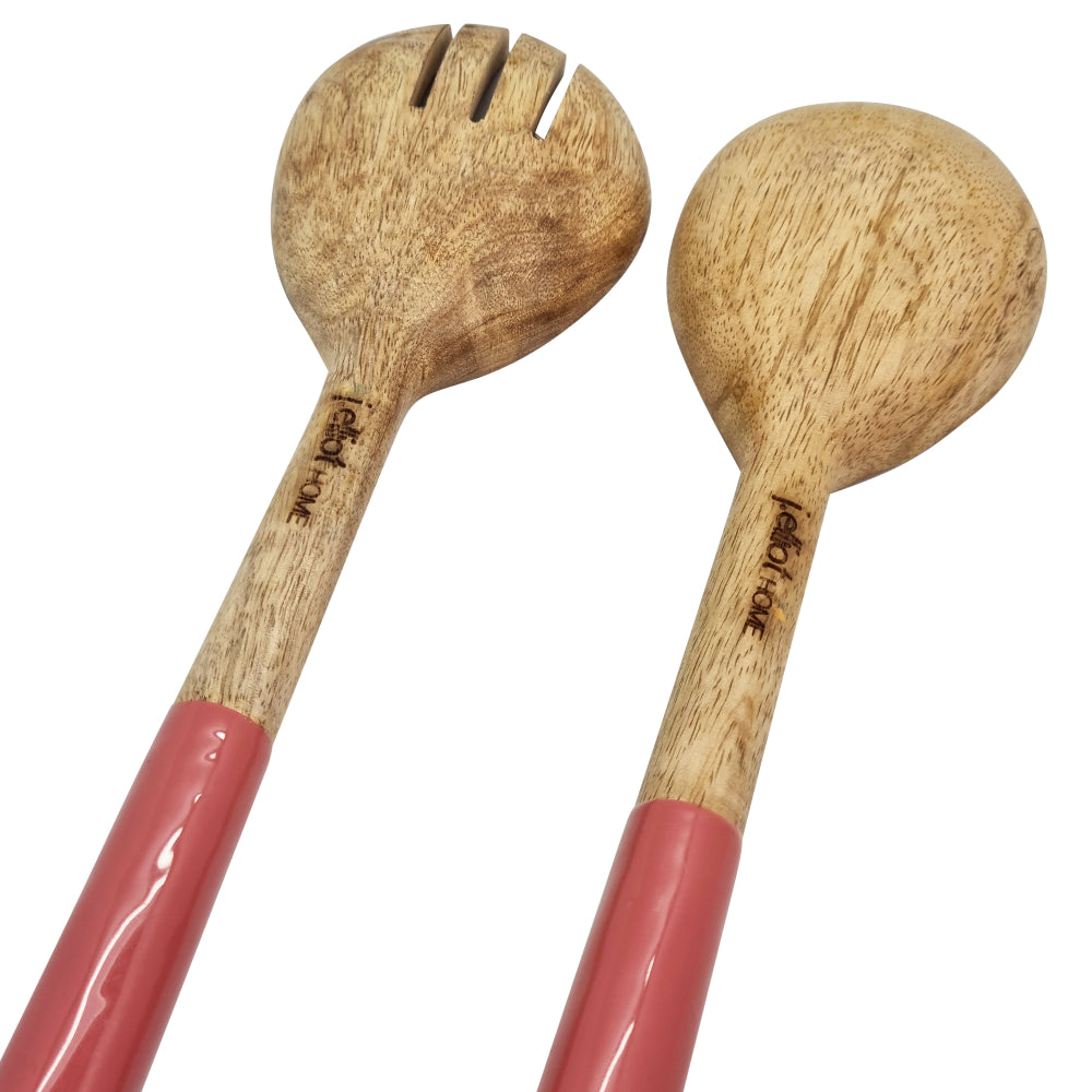 Stella Salad Servers Set - 30x7cm Bubblegum & Natural Wood Serving Utensils - Perfect for Dinner Parties, BBQs, and Healthy Meal Prep