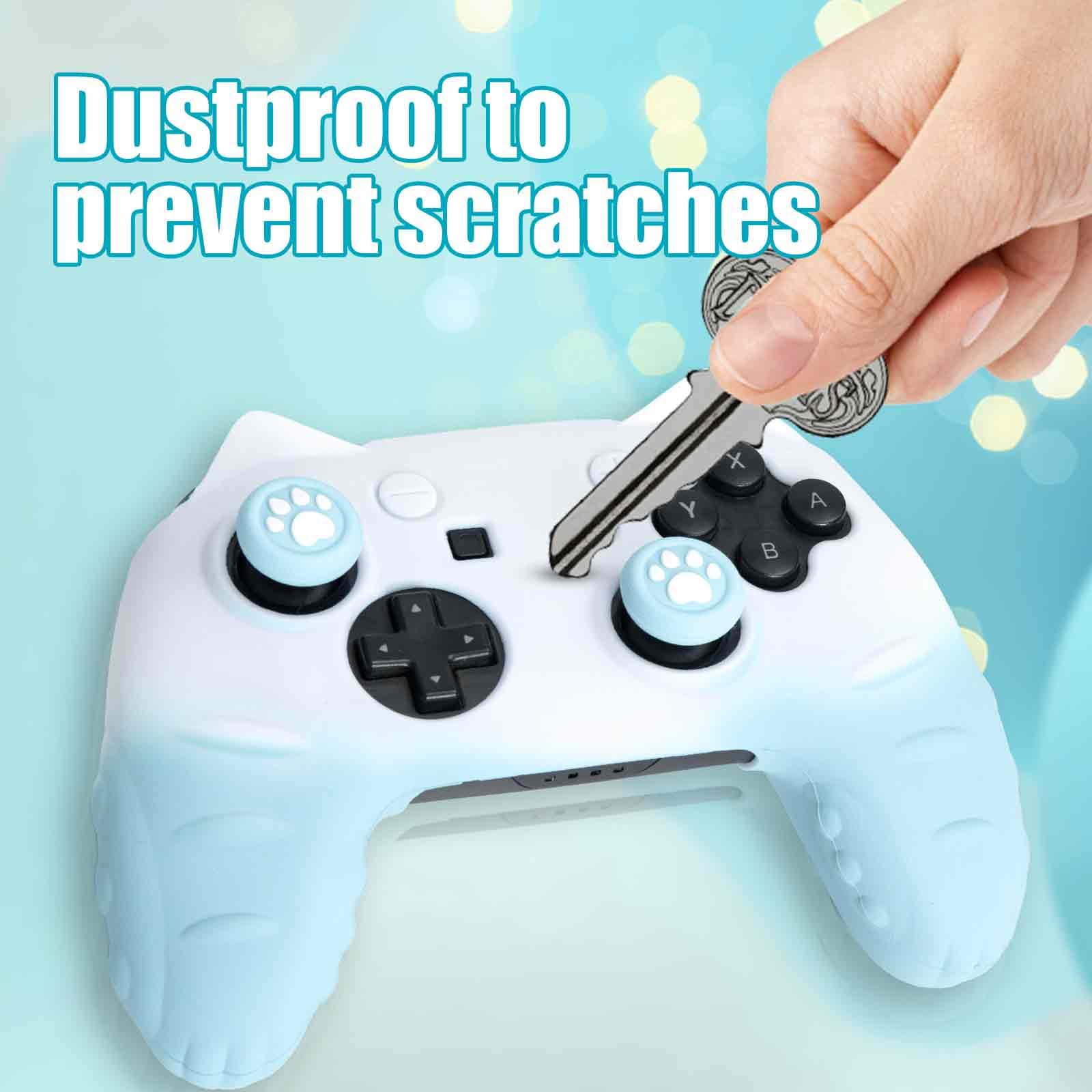 Cute Cat Paw Switch Pro Controller Skin with Thumb Grip Caps & Stickers - Sky Blue | Protective Cover for Nintendo Switch Pro Controller | Perfect for Gaming, Collectors & Gift Giving