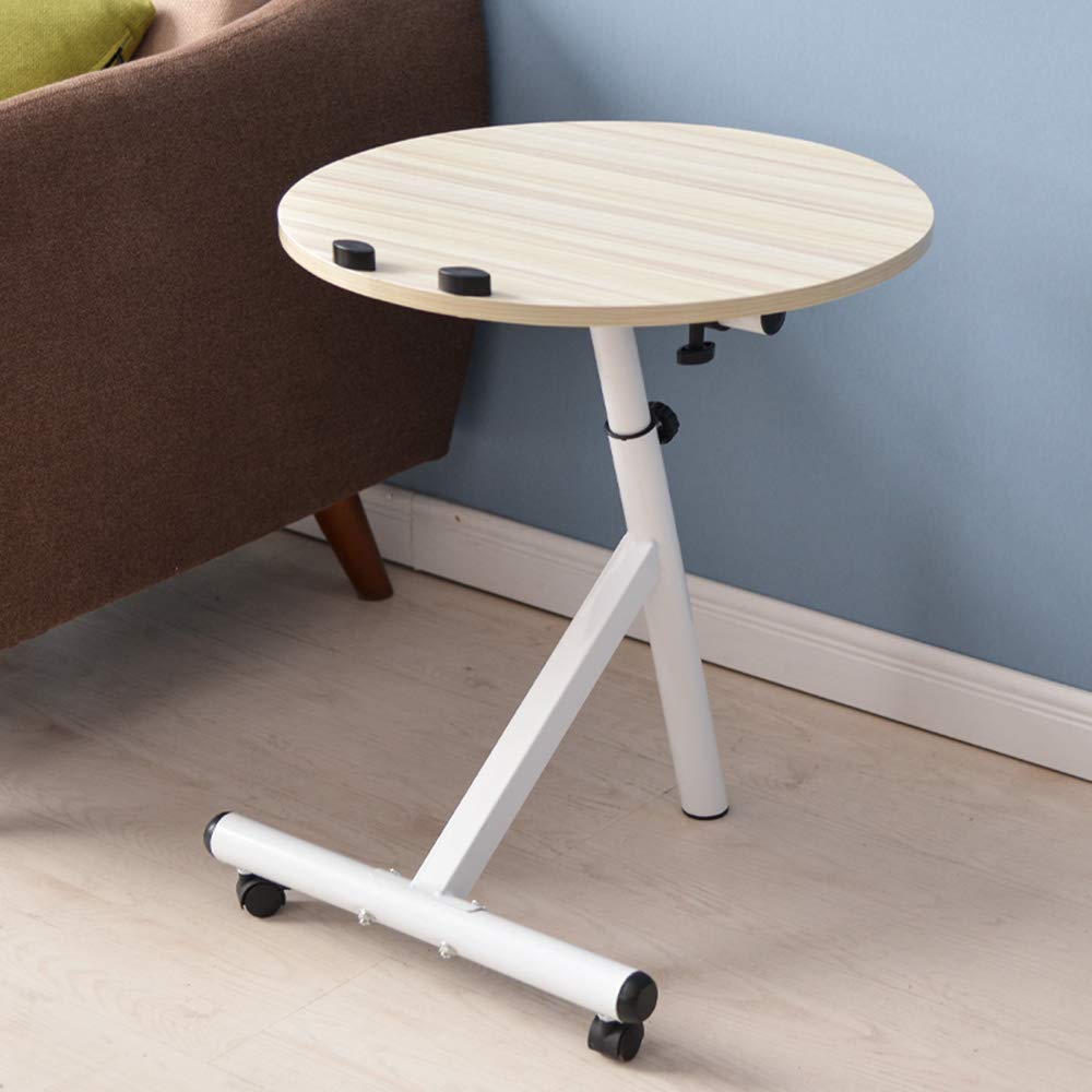 QFFL Round Laptop Bedside Table - Adjustable Folding Game Desk with Removable Tray for Breakfast, Coffee & Magazines (48x44x75cm, Black) - Perfect for Bedroom, Office & Small Space Living