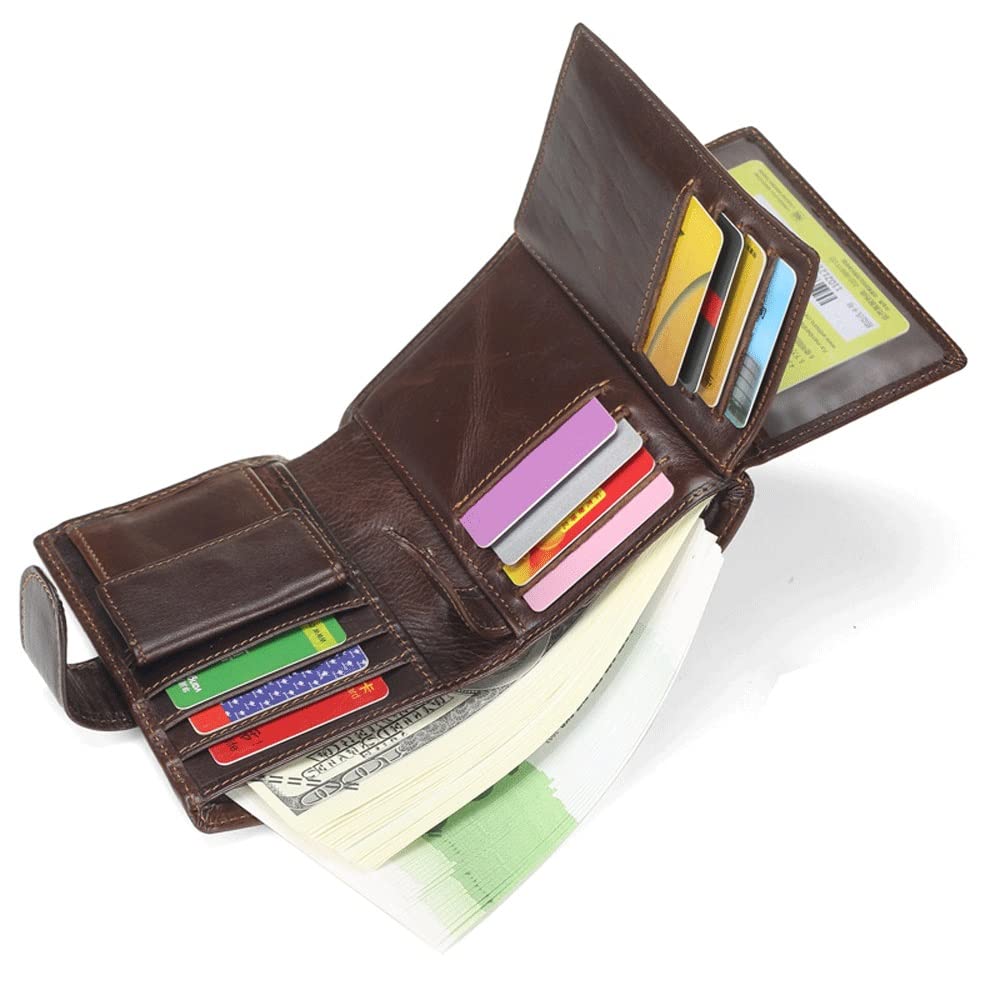 Genuine Leather Men's Wallet - RFID Blocking Multi-Card Holder with Money Clip, Slim Bifold Design (10x13.5x2cm) - Perfect for Everyday Carry, Business & Travel