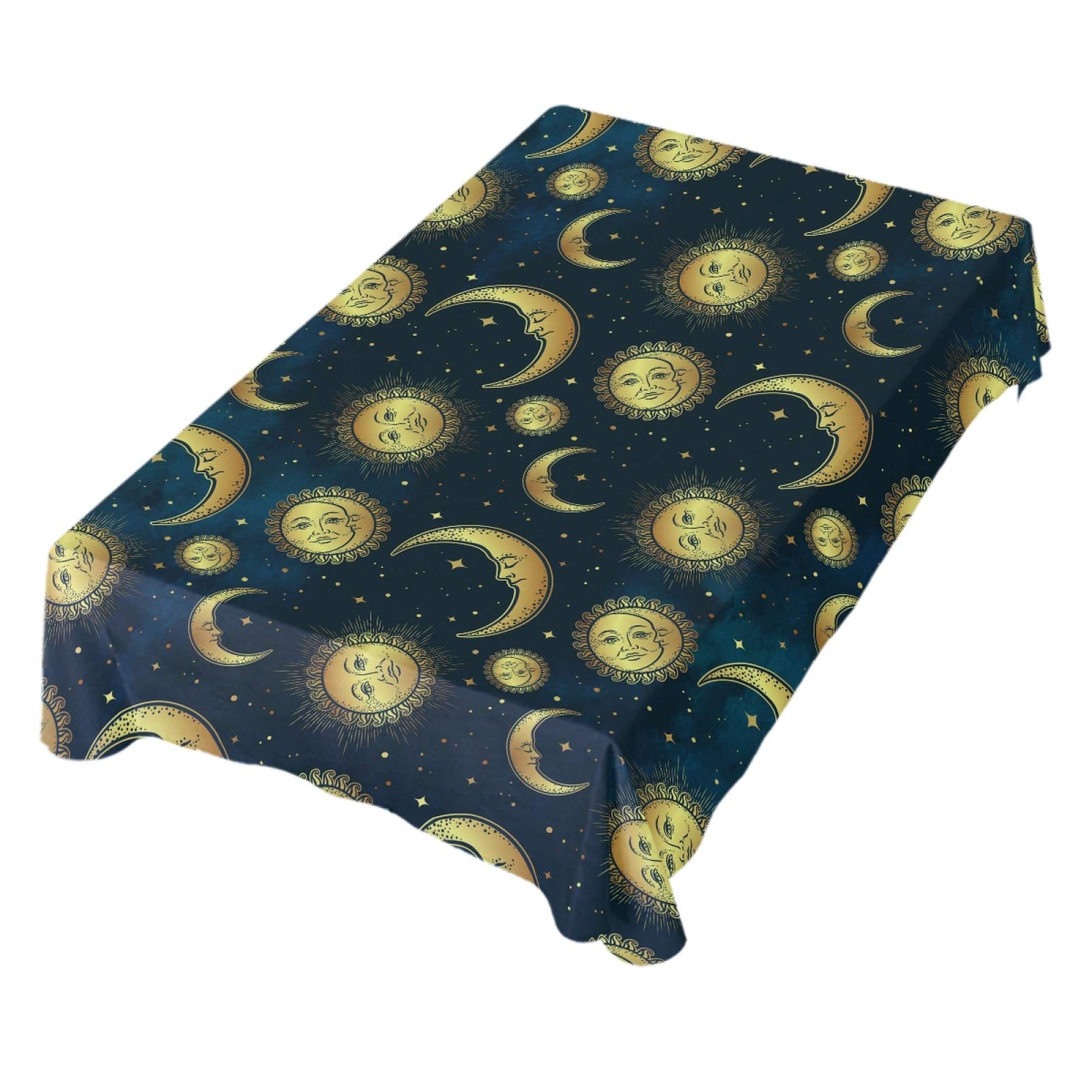 ALAZA Gold Moon Sun & Star Bohemian Tablecloth - 54 x 54 Inch Square Wrinkle-Resistant Table Cover for Dining, Kitchen, Parties & Outdoor Picnics | Perfect for Boho Decor, Wedding Receptions & Holiday Gatherings